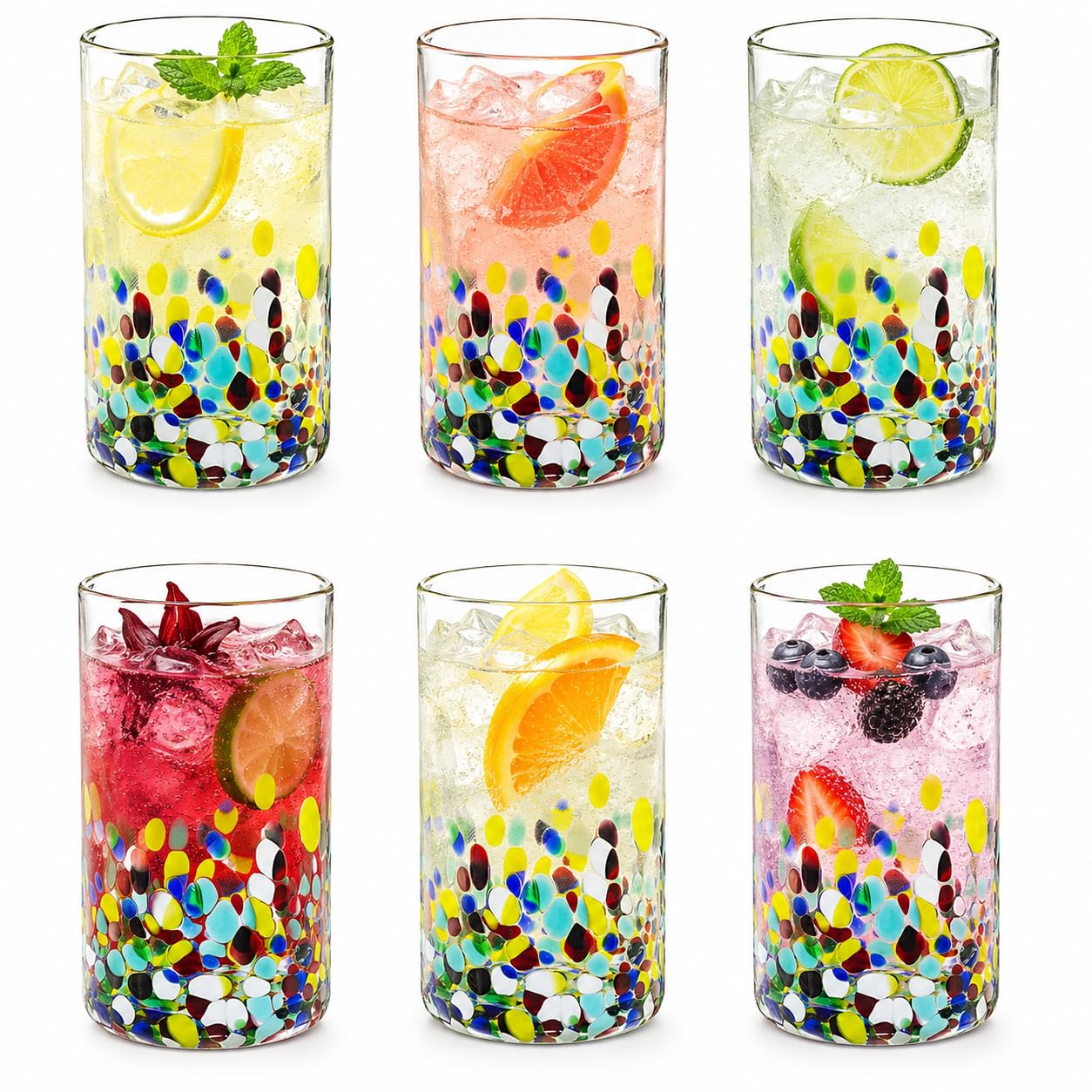 Lot de 6 verres à confettis mexicains multicolores de 473,6 g, faits à la