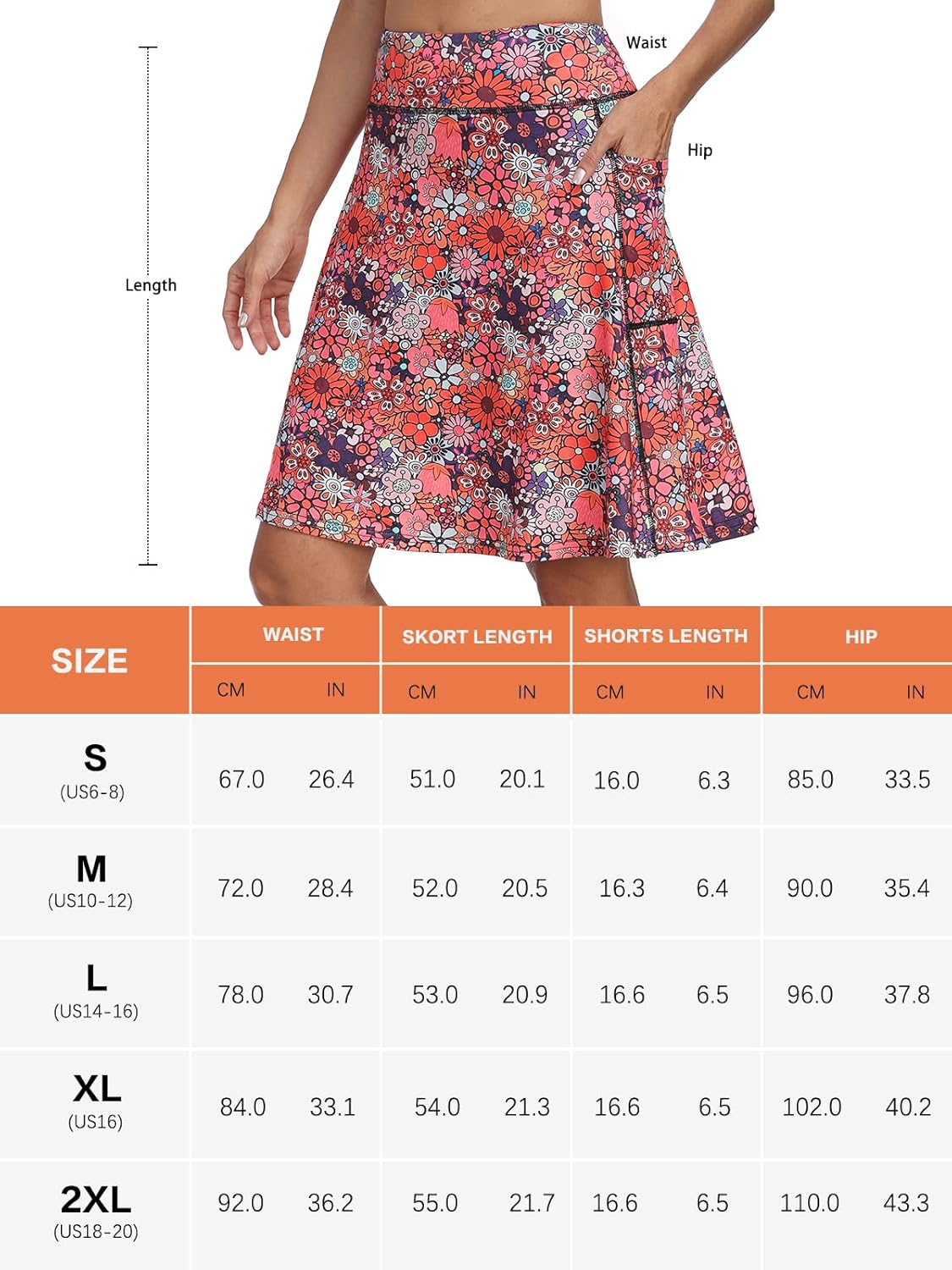 KORALHY Golf Skorts for Women 20" Knee Length Skirt with Built-in Shorts & 4 Pockets for Tennis, Athletic, Casual Wear - Image 7