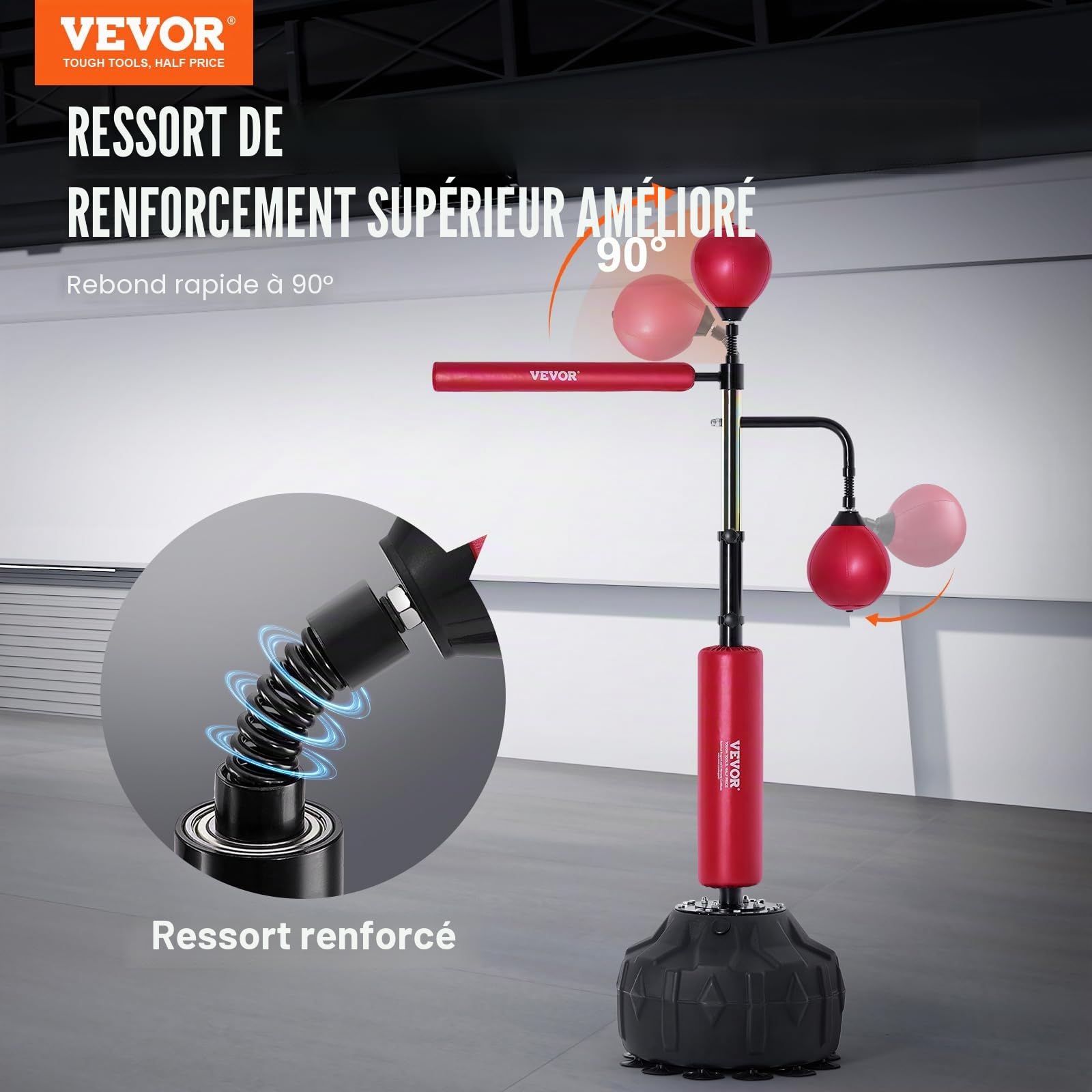 VEVOR Barre Rotative de Boxe Cible 360° Bâton d'Entraînement Acier PU Mousse PE Rouge 2 Pièces
