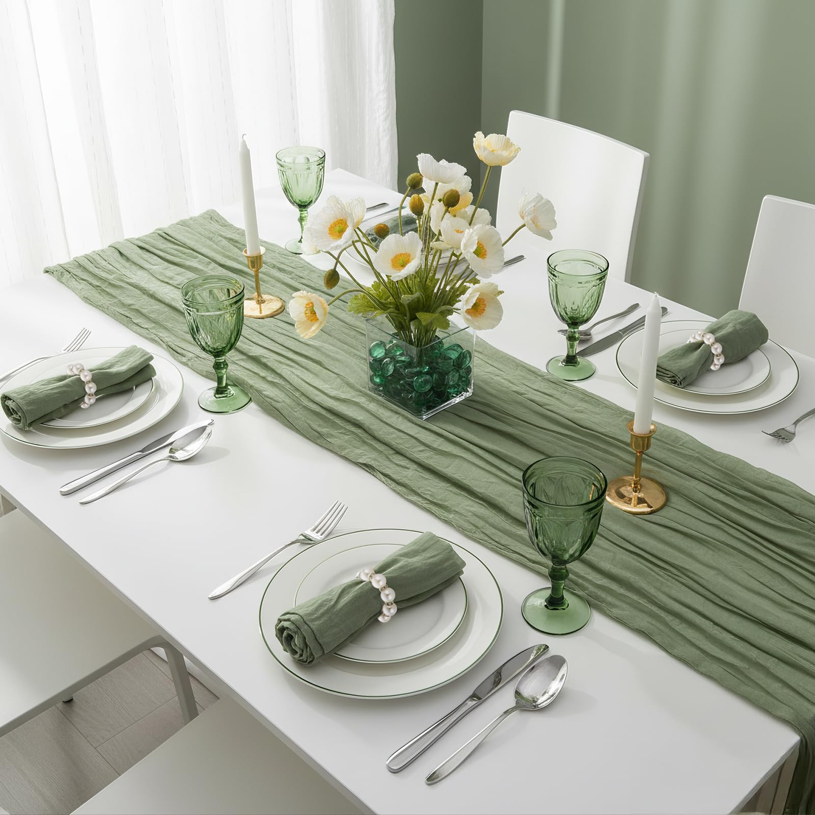 Suream Lot de 100 ronds de serviette en perles avec strass argentés - Décoration de table pour fête d'anniversaire, table de banquet et usage quotidien (blanc et argenté)