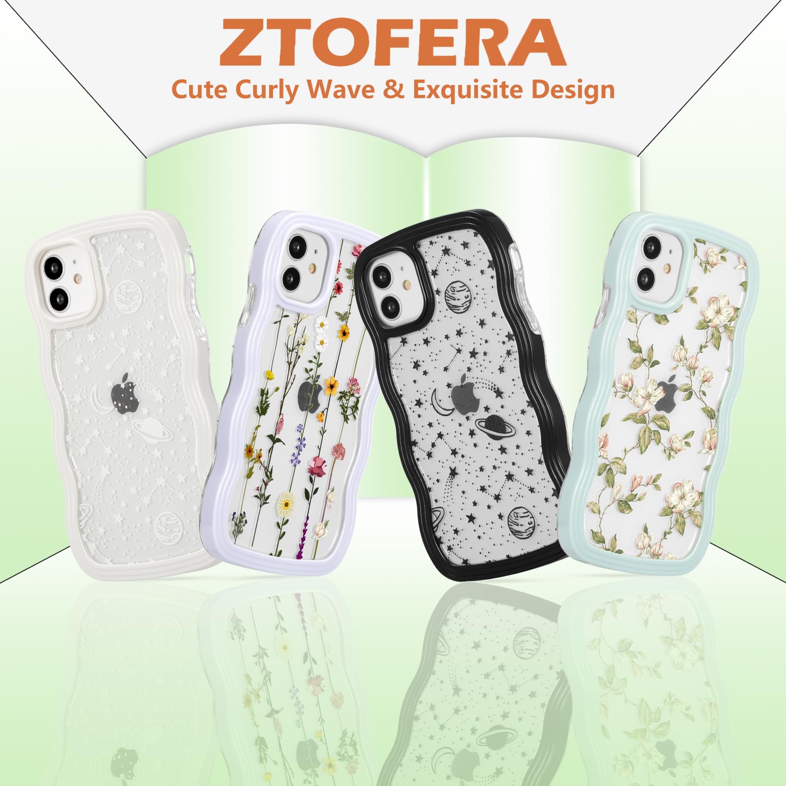 ZTOFERA Wavy Case for iPhone 12/12 Pro (6.1"), Cute Clear Protective Case with Floral Leaves Pattern - Image 3