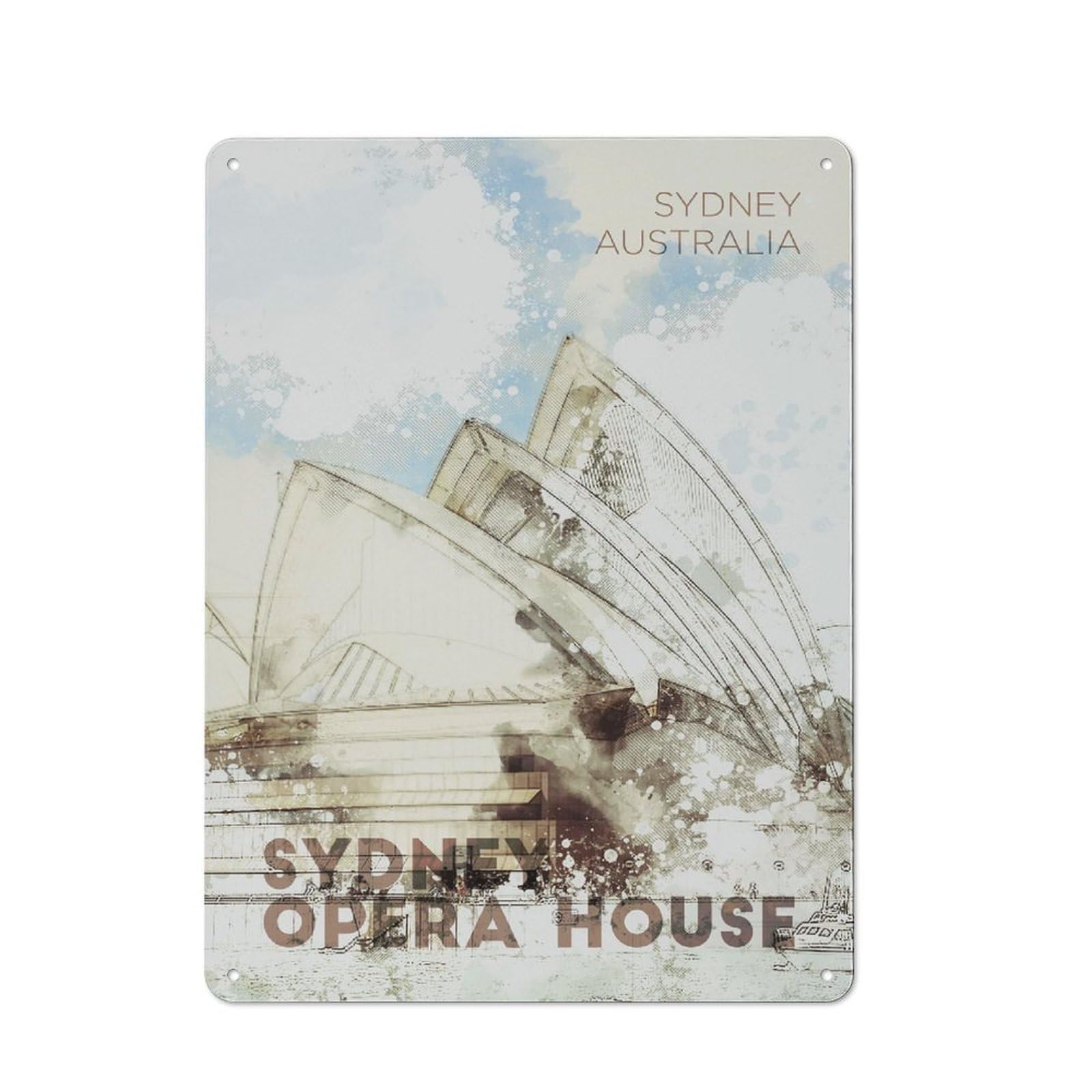 Vintage Sydney Opera House Metal Plaque 40x30cm, Bistro Wall Plaque for Coffee Bar, Kitchen, Bistro Or Tea Corner