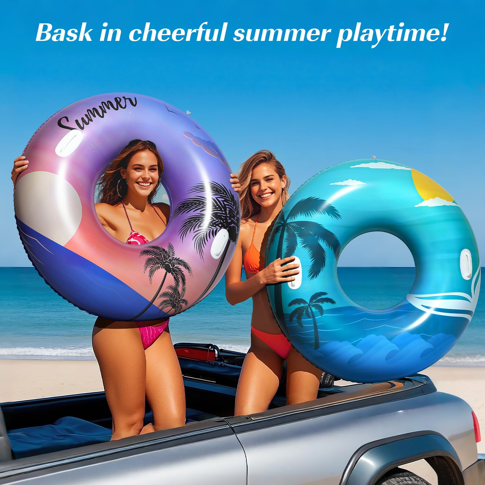 HeySplash Pływacka boja dla dorosłych, 42 cale, duża tratwa z uchwytami, nadmuchiwany pierścień basenowy, salon, boja, basen, plaża, zabawki do dekoracji imprez, zielona niebieska plaża