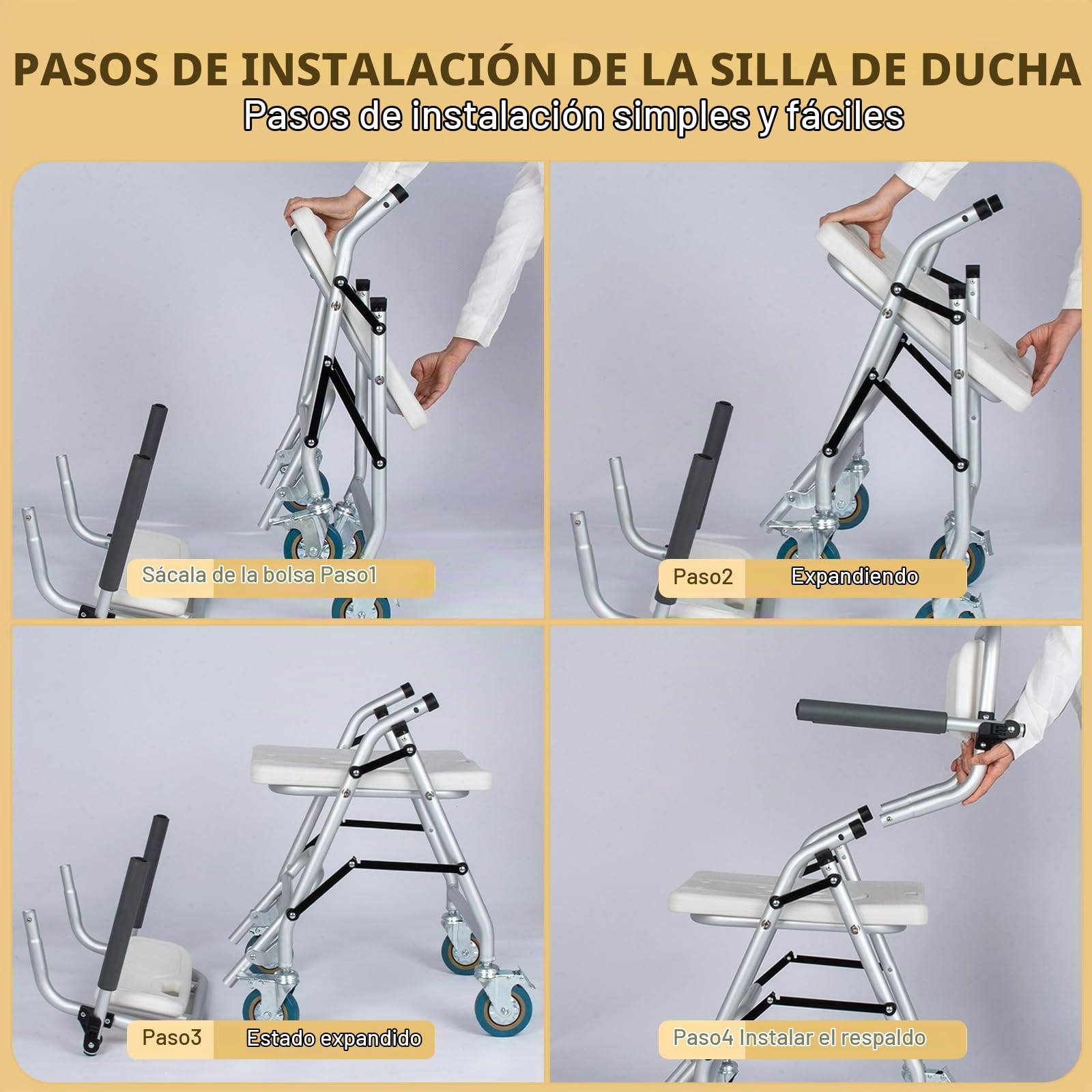 Silla de Ducha con Ruedas para Personas Mayores, Silla Plegable Ducha con Reposabrazos Reversibles, Silla con Ruedas para Ducha, Silla Baño Ancianos Ducha, Capacidad de Carga 120kg