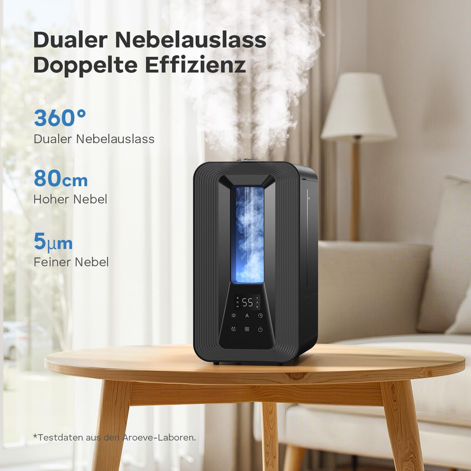 AROEVE 5L Top Fill Luftbefeuchter, Ultraschall Kühle Nebel Humidifier mit Aroma Diffuser, Smart Hygrostat, Nachtlicht, 50H/25dB Leise Raumluftbefeuchter