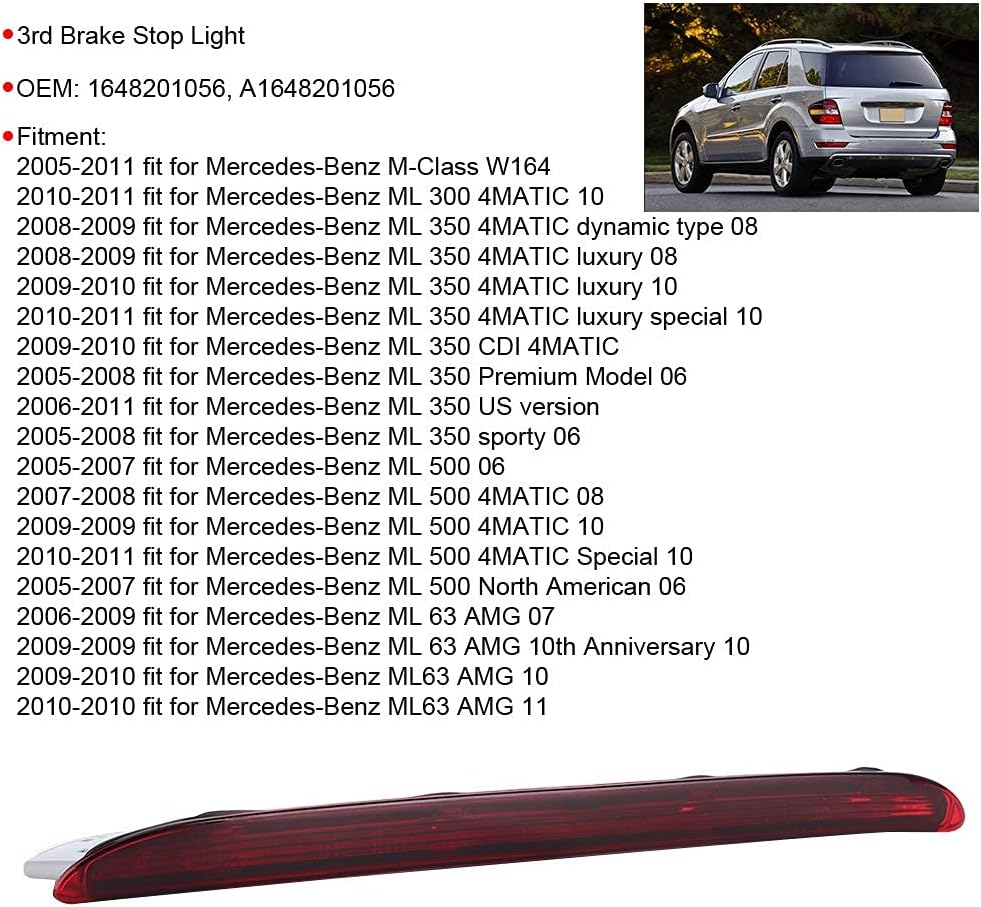 3rd Brake Light, 1648201056 High Mount Third Rear Brake LED Light Stop Lamp Fit for ?Benz ML M Class W164