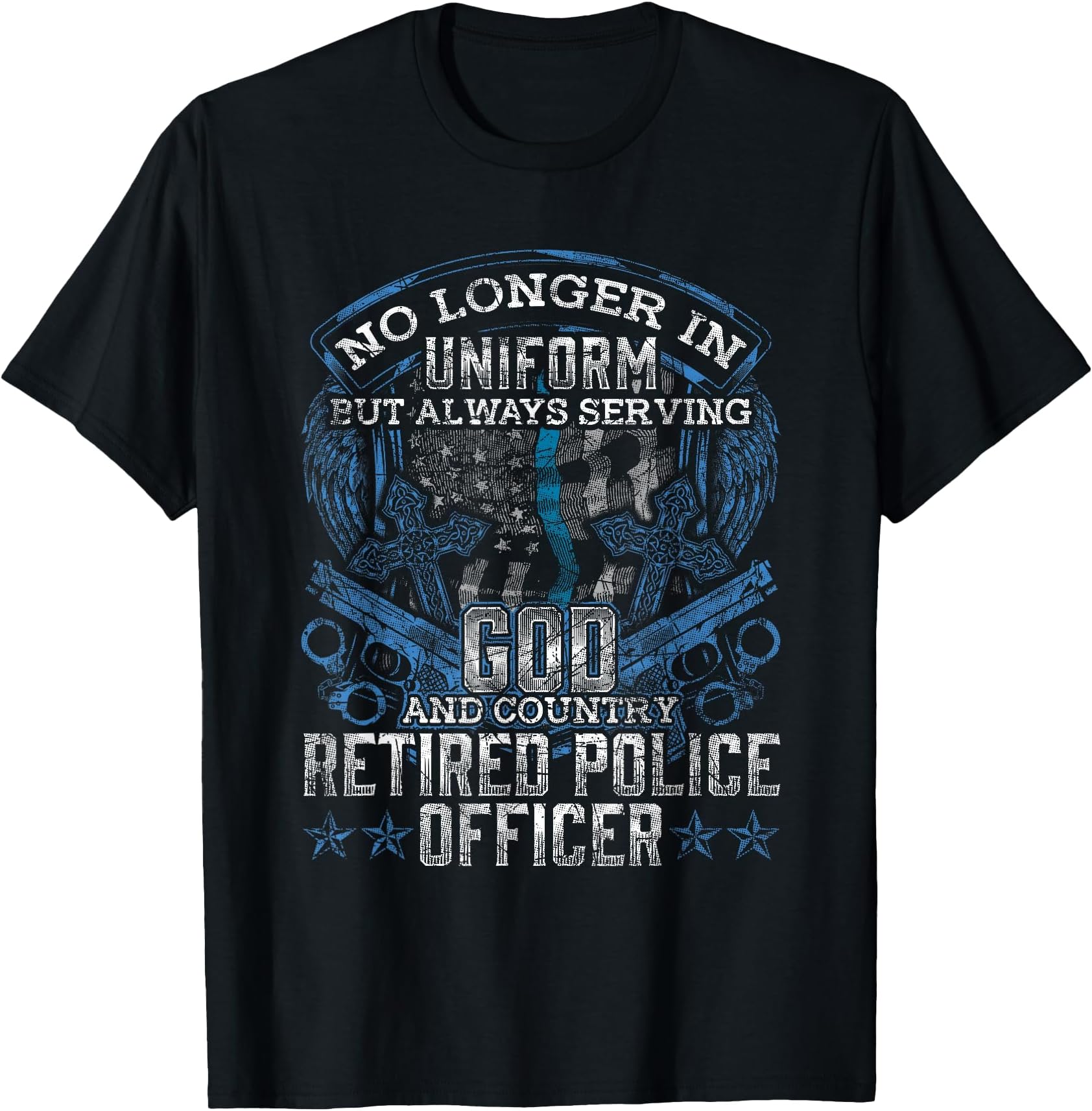 Retired Police Officer Vintage Flag Thin Blue Line Retired T-Shirt