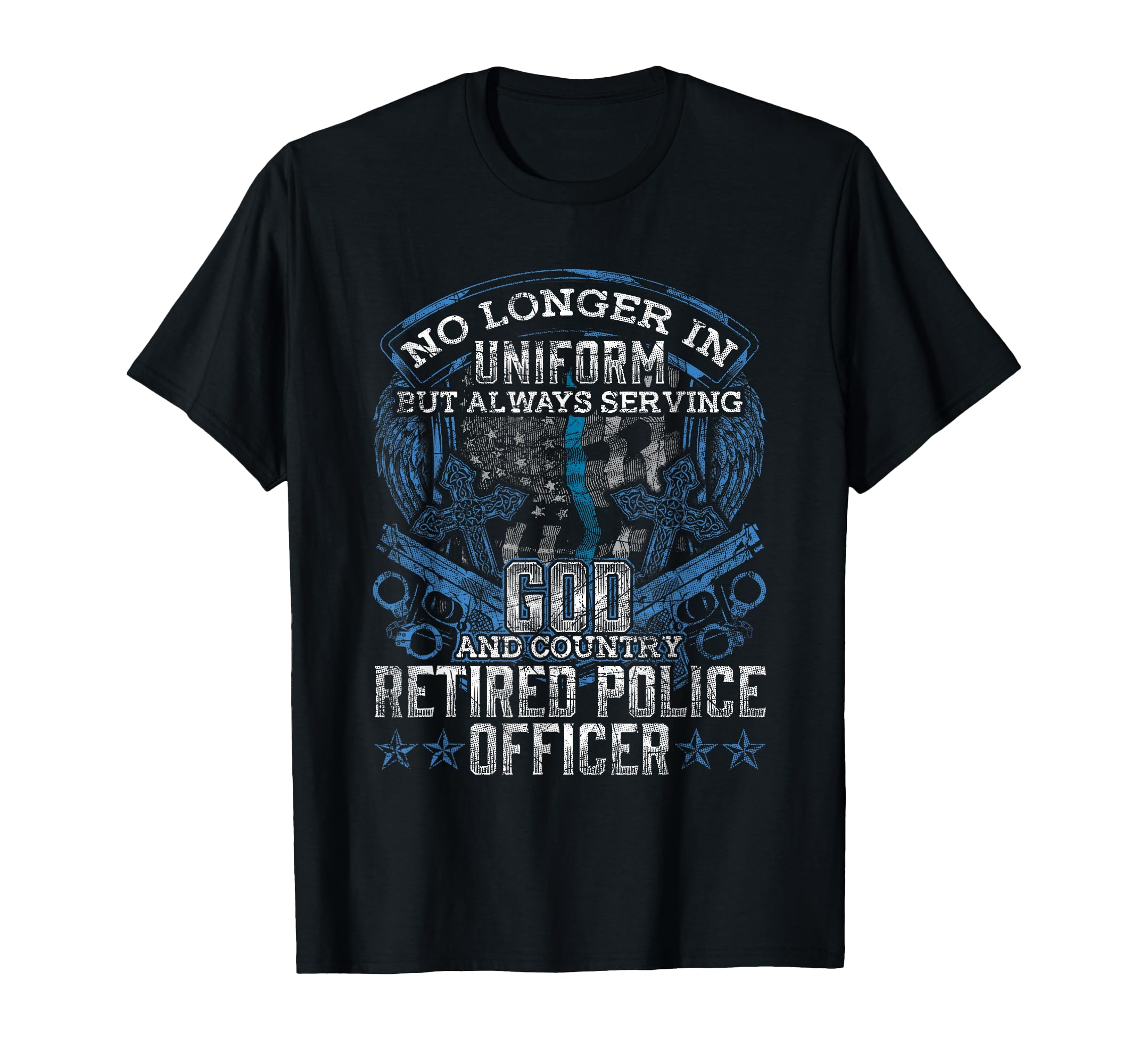 Retired Police Officer Vintage Flag Thin Blue Line Retired T-Shirt