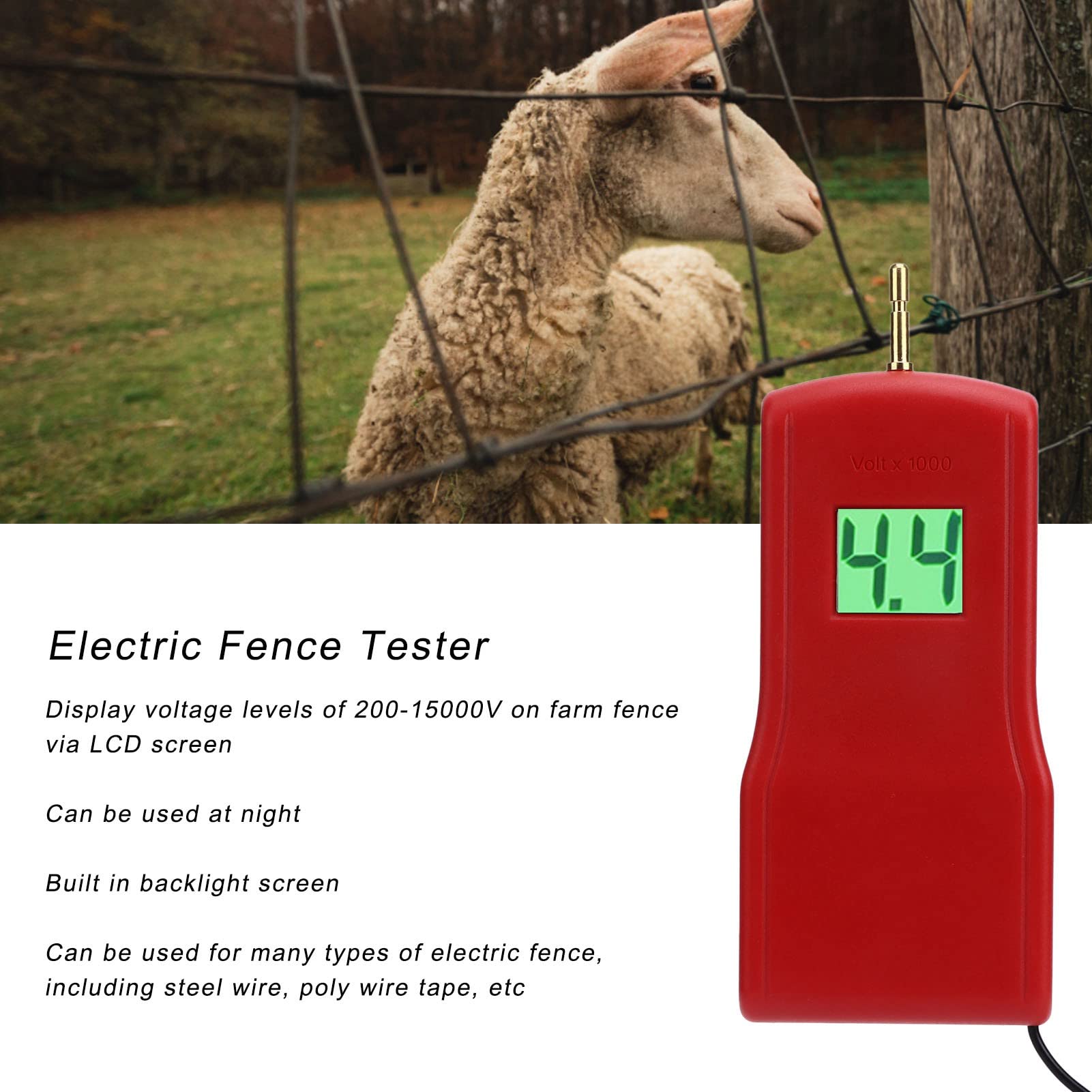 Probador de voltaje de cercas,Probador de cercas eléctricas, Medidor de voltaje de cercas, Probador de cercas portátil, Probador de voltaje de cercas eléctricas, Probador de cercas LCD, probador