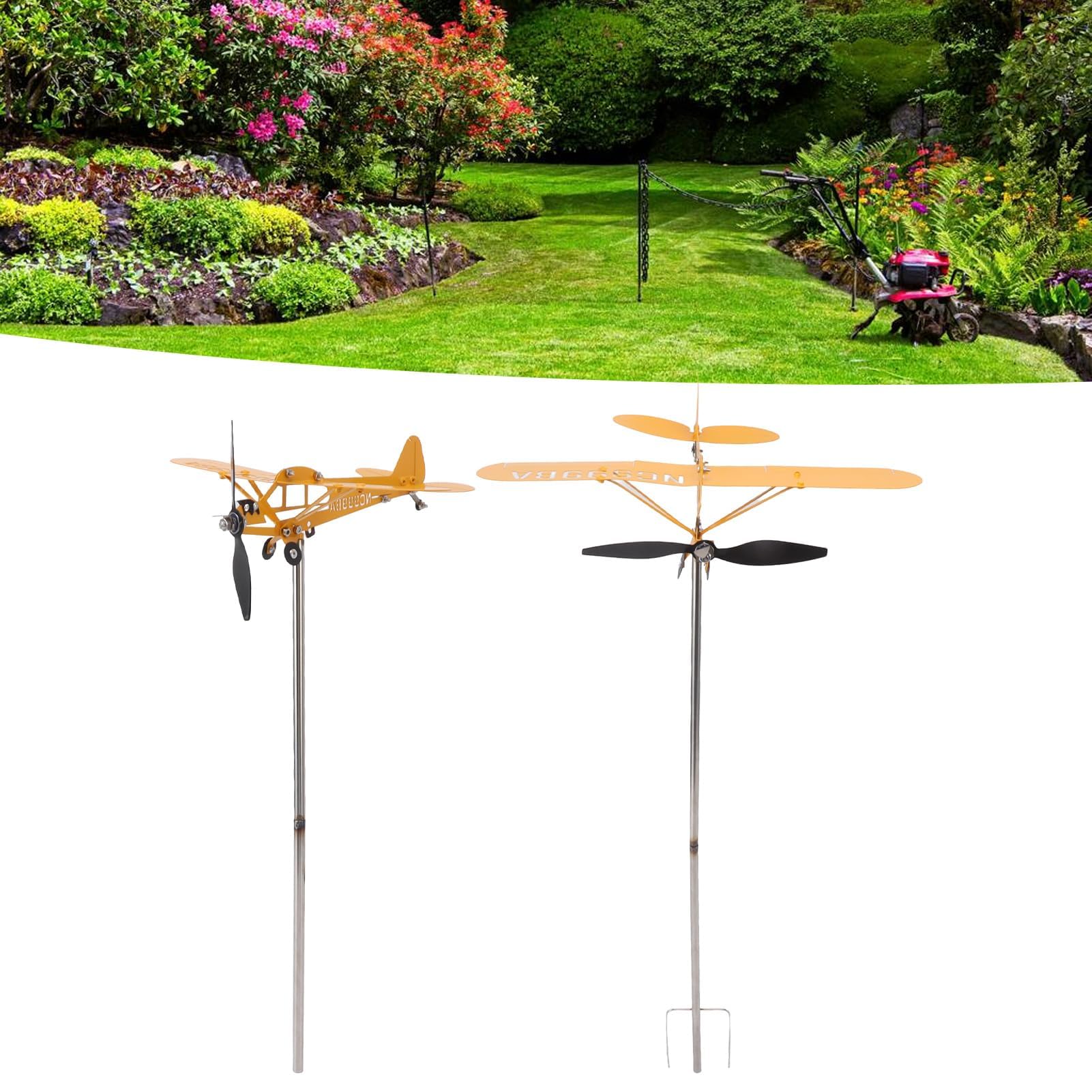 Mulino a Vento Per Aeroplano da Giardino, Banderuola 3D in Metallo Per Aeroplano, Girandola a Vento Per Regali da Cortile E Giardino Per Gli Amanti del Volo(L)