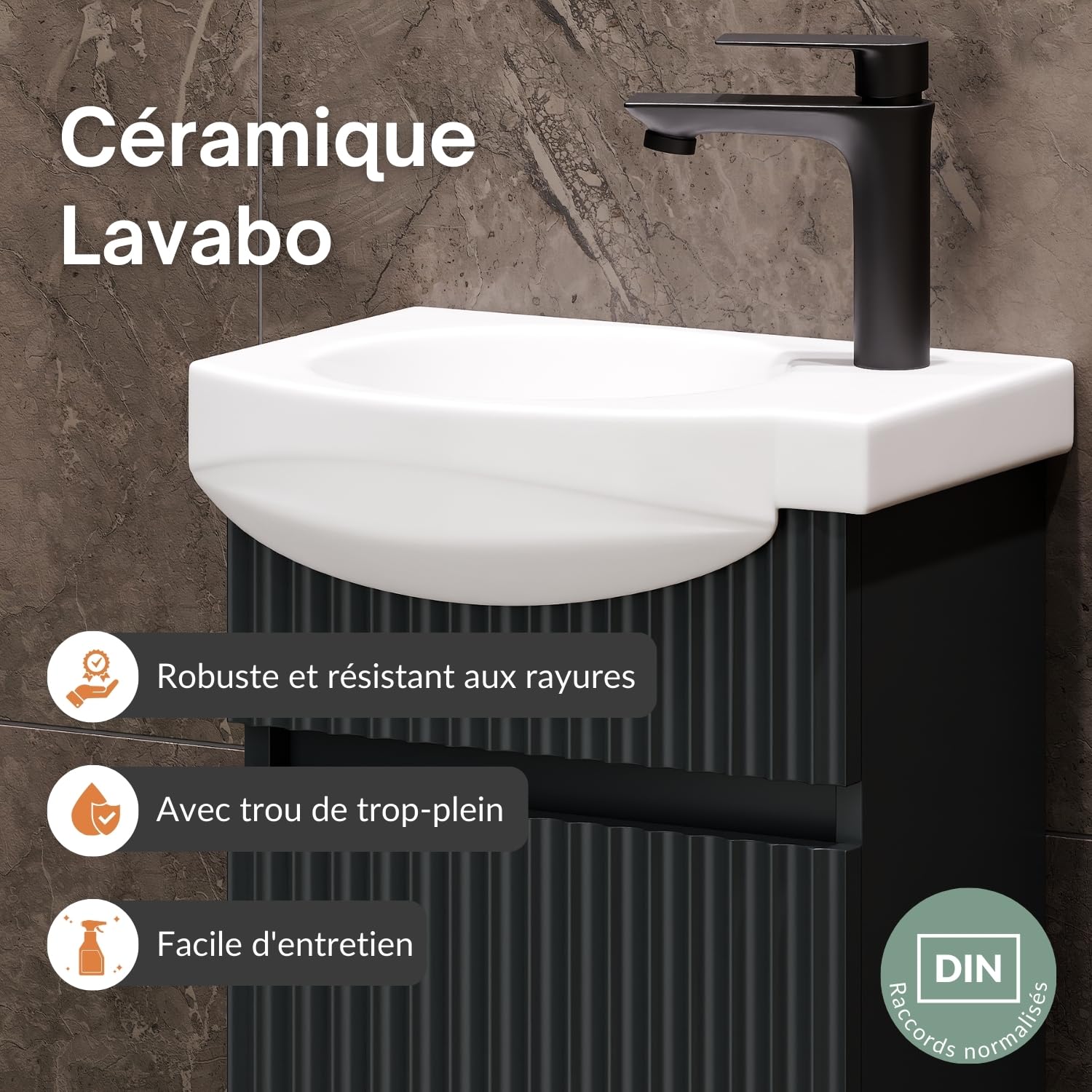Planetmöbel lavabo avec Meuble Bas 40 cm avec Vasque en céramique, amoire sous-lavabo Suspendu pour Petites salles de Bains et WC invités, Anthracite Mat