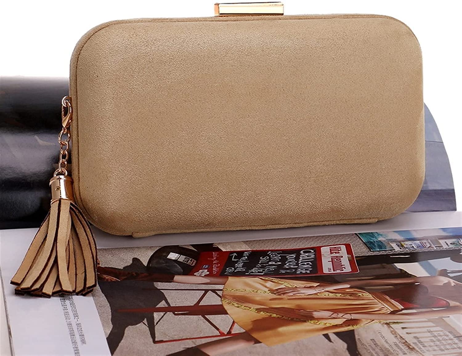RajoNN Borse da Sera da Donna,Pochette da Donna in Velluto Tinta Unita Borsa da Festa Formale Hardbox (Khaki) (Khaki)