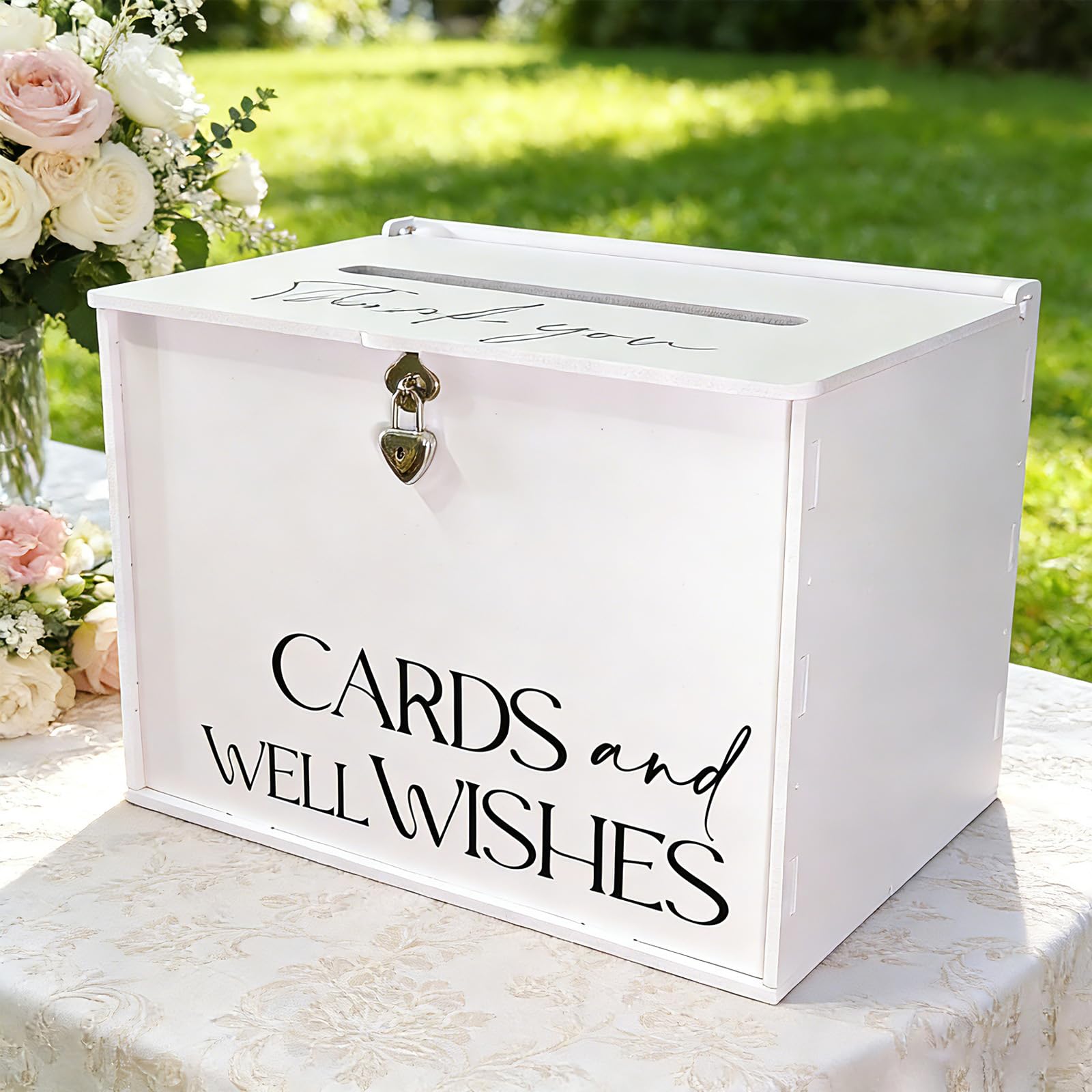 SOFARKKT Large Wedding Card Box with Lock & Slot, Elegant White Wedding Card Boxes for Reception Money Gift Envelope Cards, DIY Gift Cards Box for Party Engagement Baby Bridal Shower Table Decor