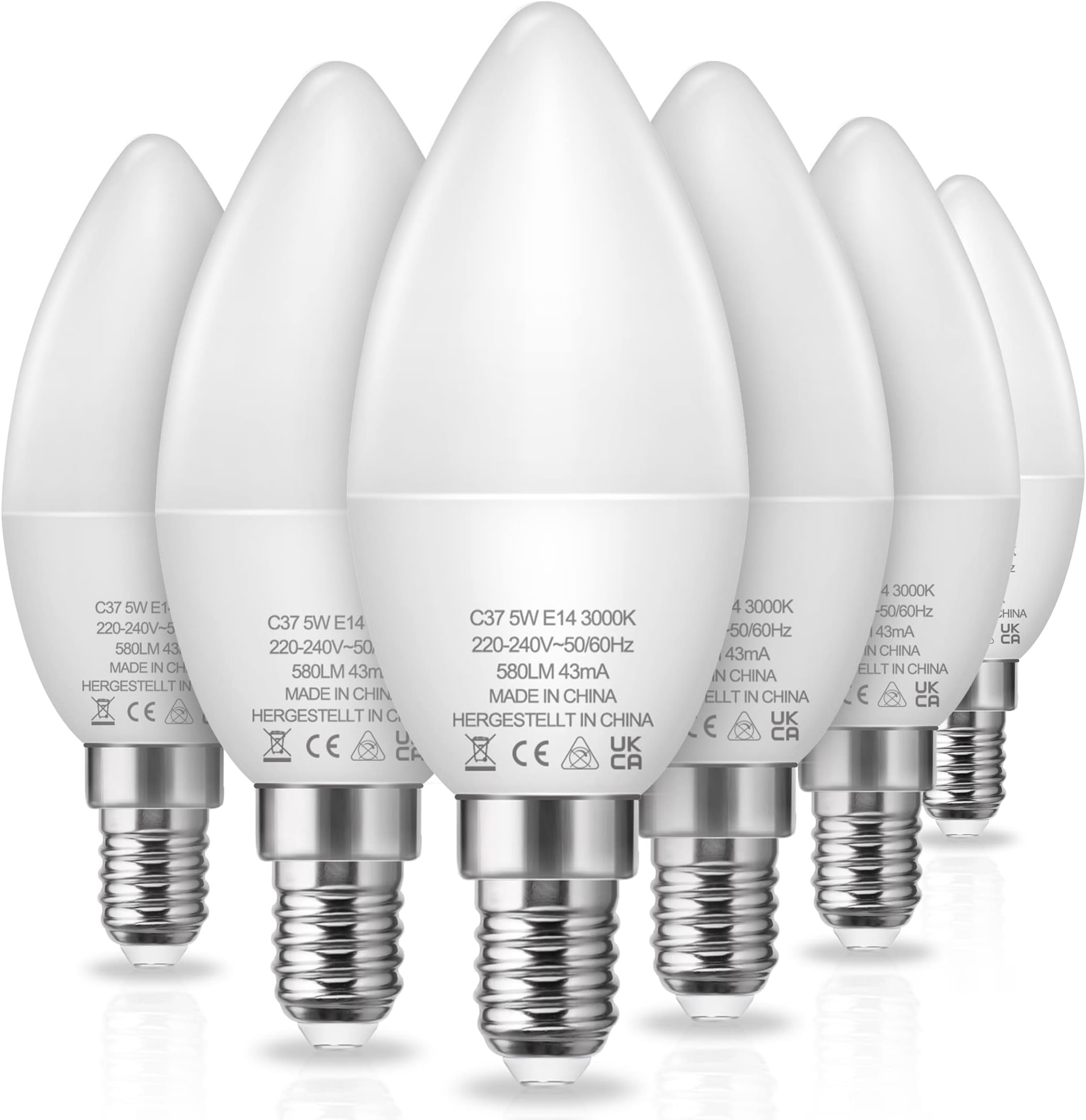 Techgomade E14 LED Candle Bulb 5W E14 Bulb, 580LM, Bright as 40W Equivalent Candle Bulbs C37 (SES) Small Screw, Warm White 3000K, Non-Dimmable, Ideal for Bedroom, Living Room, Crystal Chandelier [Energy Class F]
