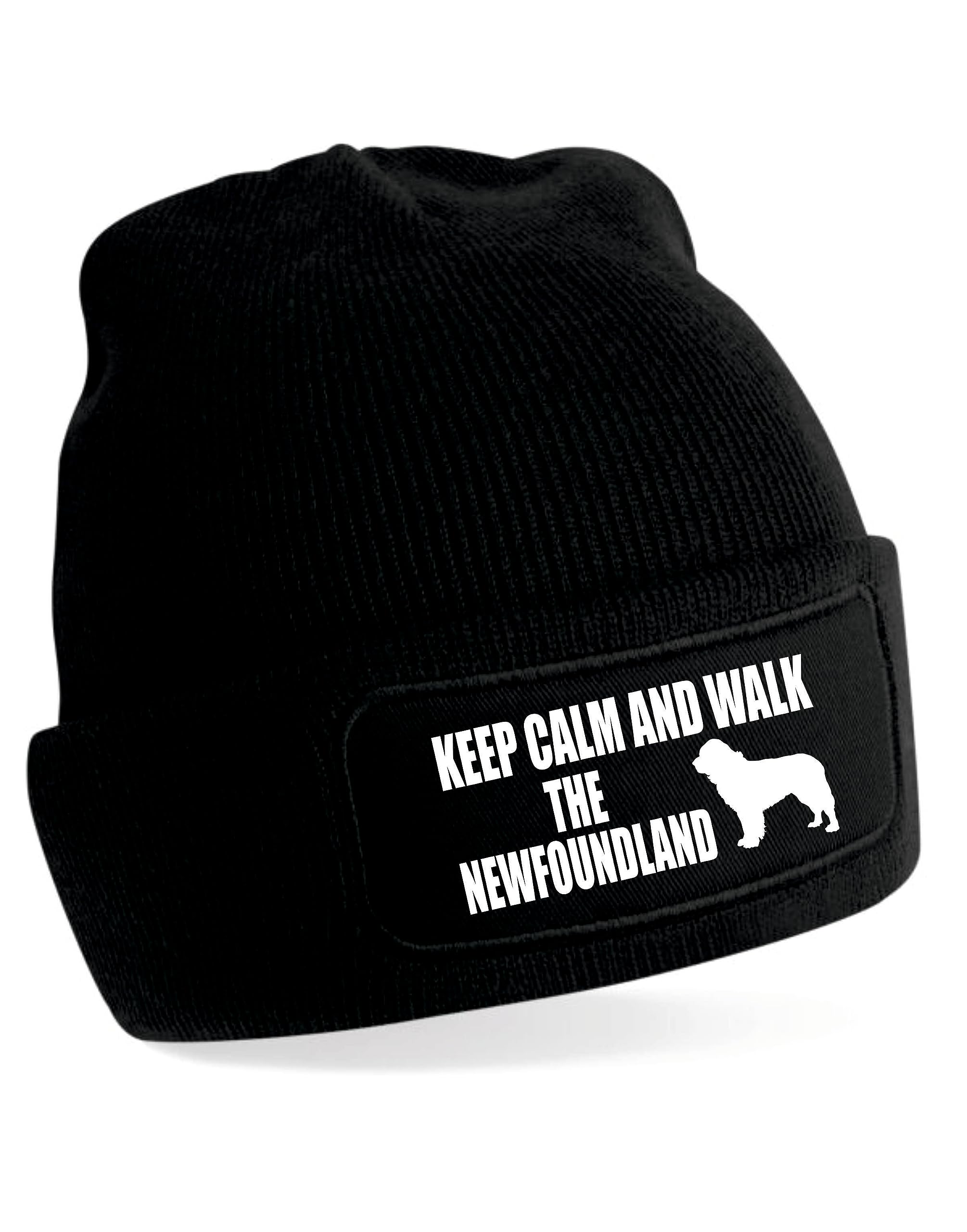 Print4U Keep Calm & Walk Newfoundland Beanie Hat Dog Lovers Gift Men & Ladies Black