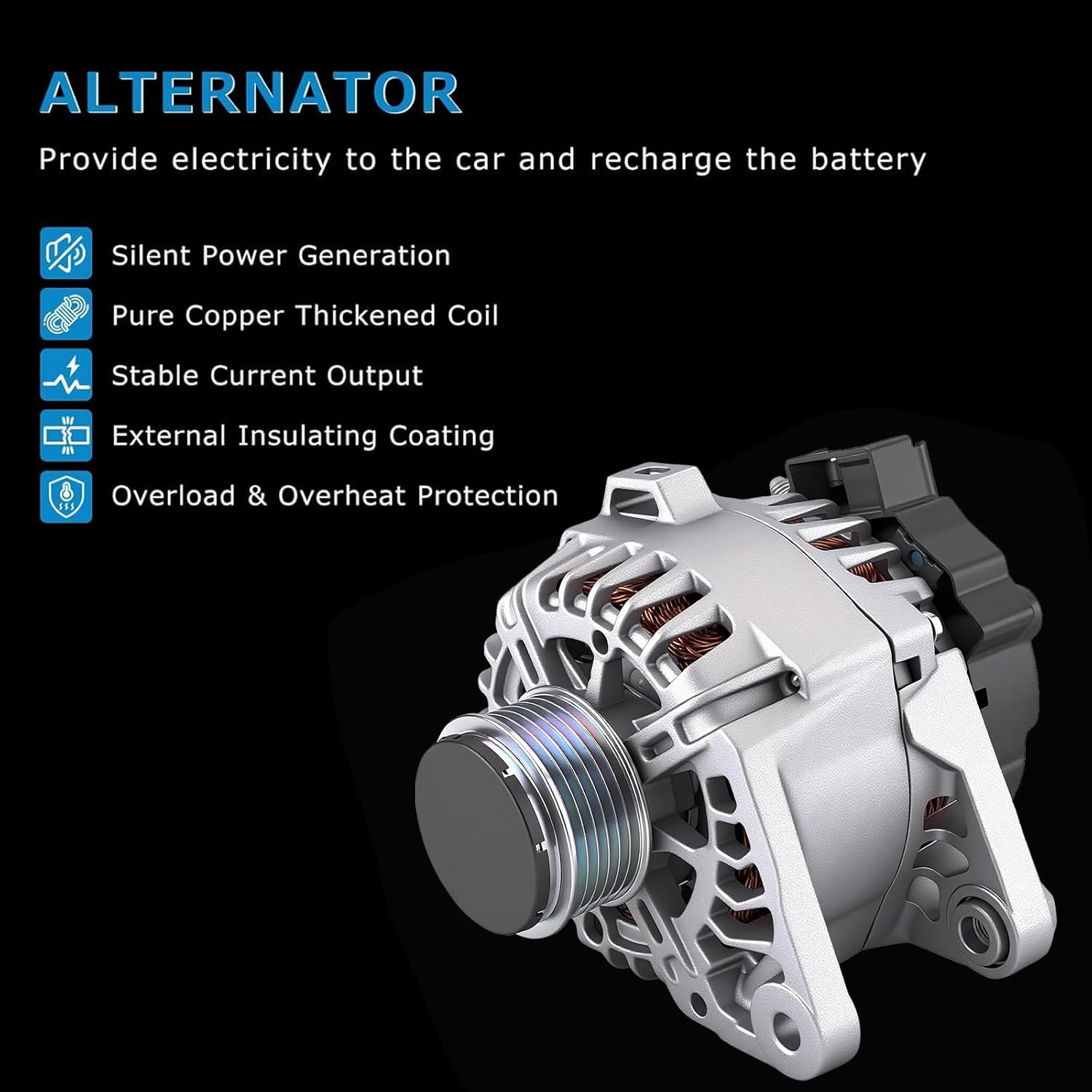 Alternator Compatible with Elantra 1.8L 2011-2017,for Elantra Coupe 1.8L 2013/2.0L 2014; for Elantra GT 2013-2014, for Forte 2014-2016; for Soul 2012-2013 37300-2E200 FG10T011, 2610428