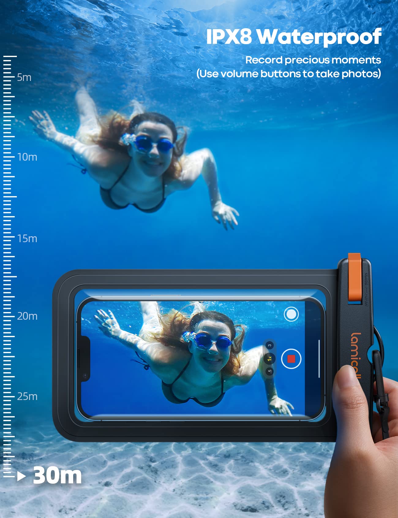 Lamicall Custodia Impermeabile Smartphone - [2 Pezzi] IPX8 Custodia Subacquea Smartphone, Cordino Staccabile e Regolabile, Borsa Impermeabile per iPhone 16 15 14 13 12 11, Samsung, Huawei, fino a 7”