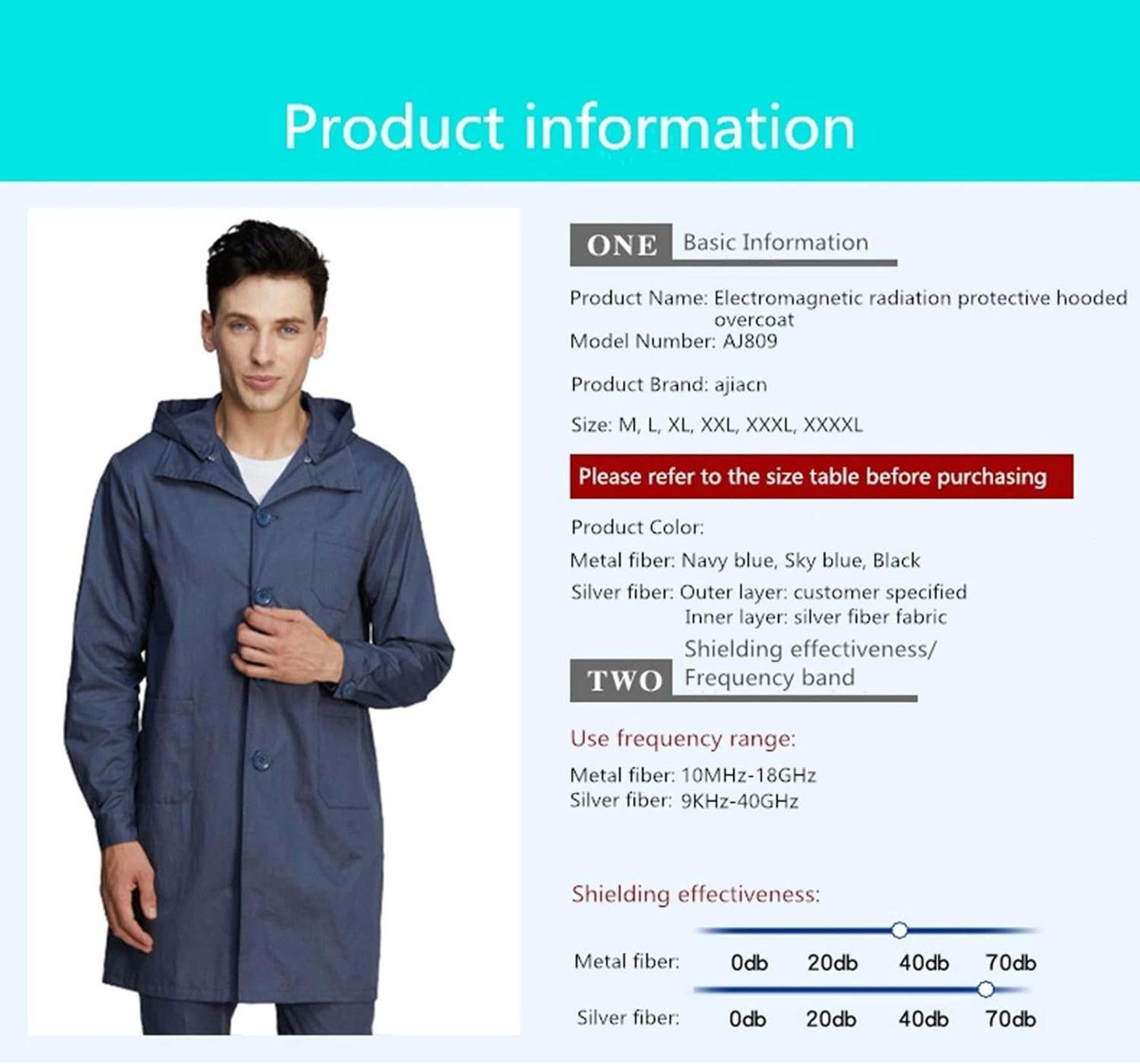 XENITE Blindage EMF Combinaison De Protection Contre Les Radiations sous-Station De Station De Base GSM Et Couche De Protection Contre Les Rayonnements Électromagnétiques De Communication,Dark Blue,L