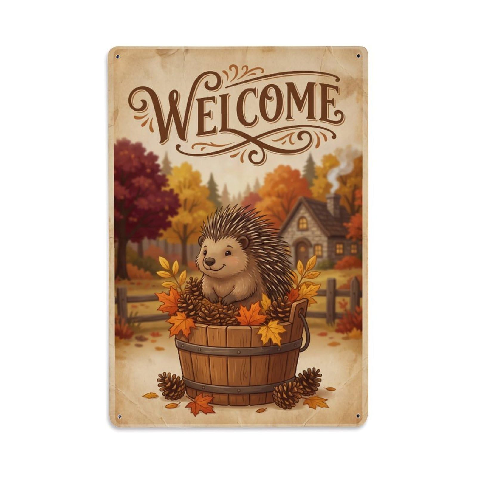 Cxhjca 8X12inch(20X30cm) Vintage Welcome Porcupine Garden Party Metal Tin Sign