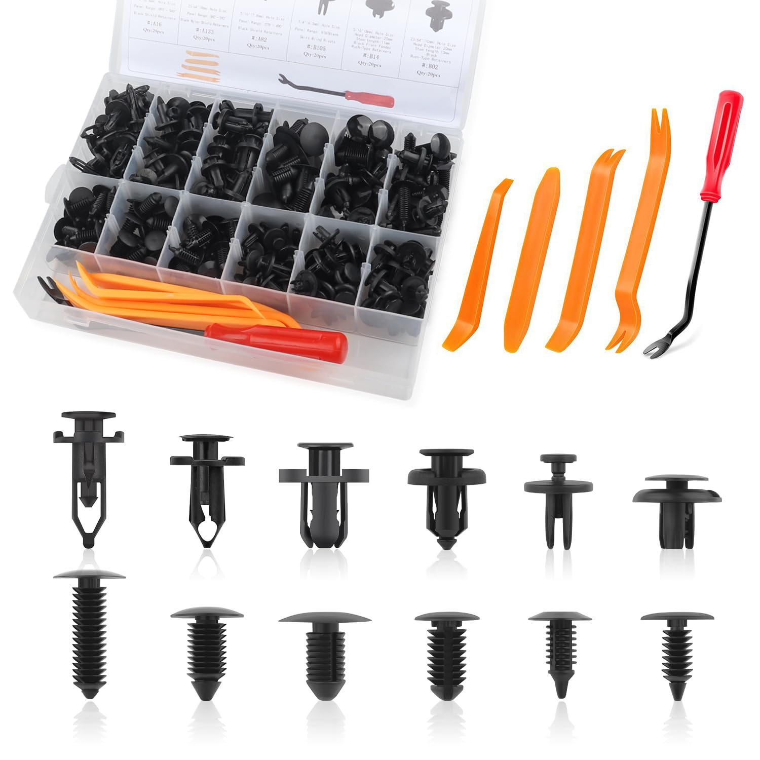 SSNNUU 240PCS Car Clips Fasteners with Remover Tool,Multifunctional Fender Liner Clips/Bumper Retainer Clips/Door Panel Clips,Universal Car Accessories Automotive Body Parts & Trim