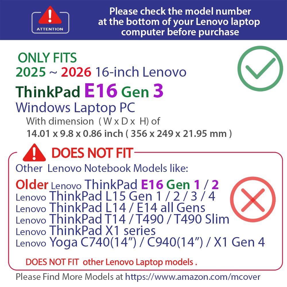 mCover case ONLY Compatible for 2025-2026 16" Lenovo ThinkPad E16 Gen 3 Series Windows Notebook Computers (NOT Fitting Any Other Lenovo Models)- Clear