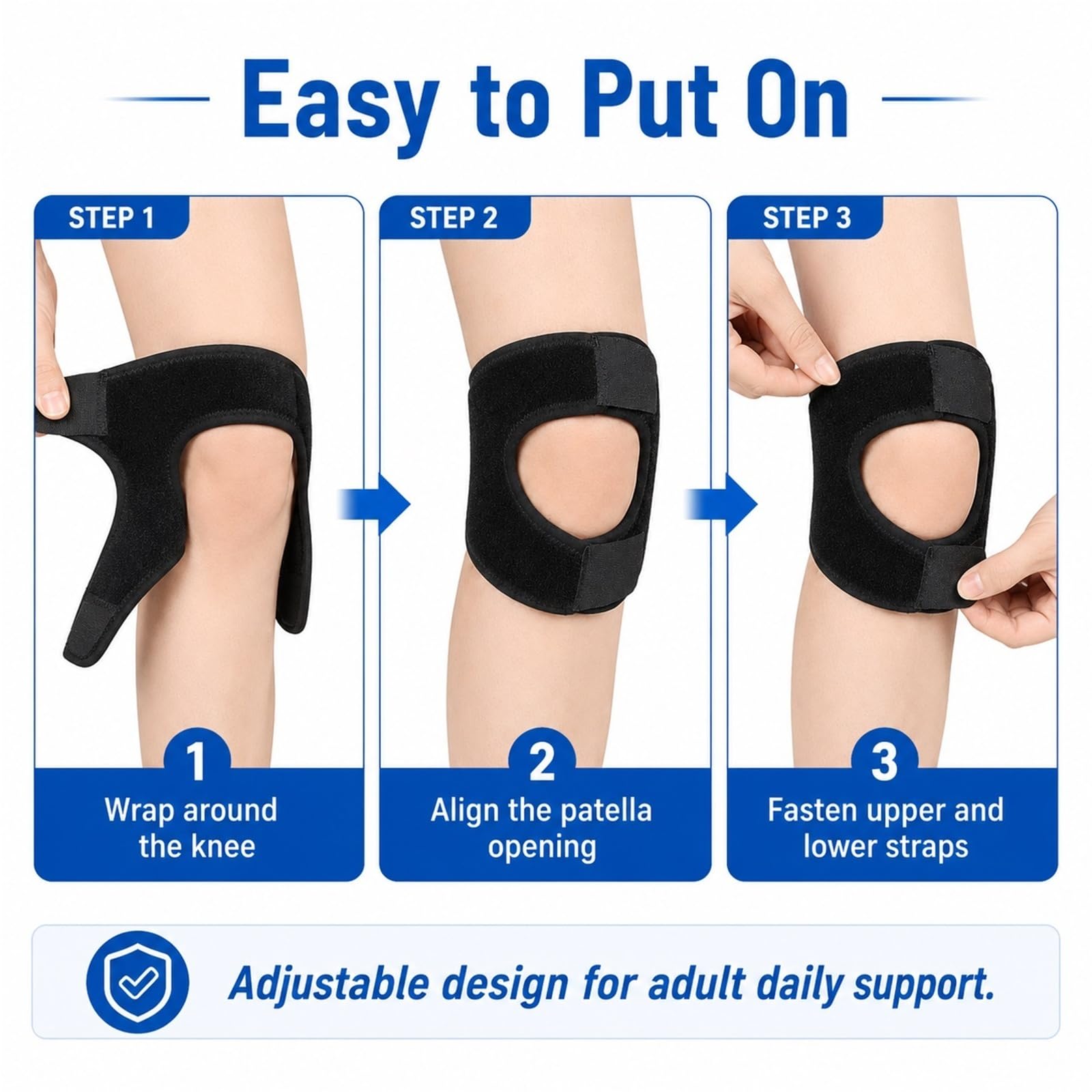Rodillera Rotuliana Ajustable para Alivio del Dolor de Rodilla Soporte Estabilizador de Rótula con Almohadilla EVA y Muelles para Correr Tenis Menisco Tendinitis