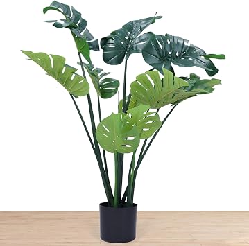 مصنع Flybold Monstera الاصطناعي - مصنع Monstera Deliciosa المزيف - 43 بوصة مع 12 ورقة كبيرة - ديكور منزلي أو مكتبي داخلي/خارجي - نباتات استوائية عديمة الرائحة، تشبه شجرة النخيل