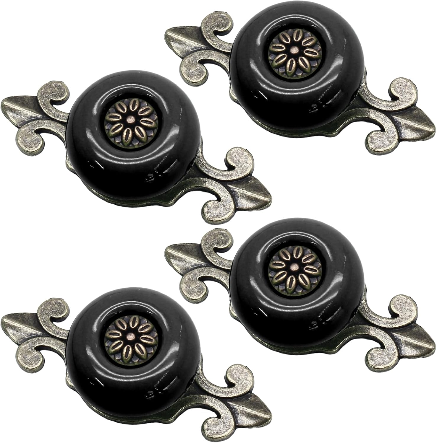 10pcs Ceramic Knobs Green Dresser Knobs with Pattern, Vintage Cabinet Knobs with Antique Bronze Back Plate, Decorative Drawer Knobs Pull Handles for Closet, Cupboard