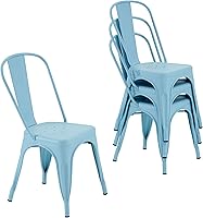 Vista 7 de Nazhura Silla de comedor de metal estilo rústico Tolix para cocina, comedor, cafetería, restaurante, bistró, patio, 18 pulgadas, apilable, Negro