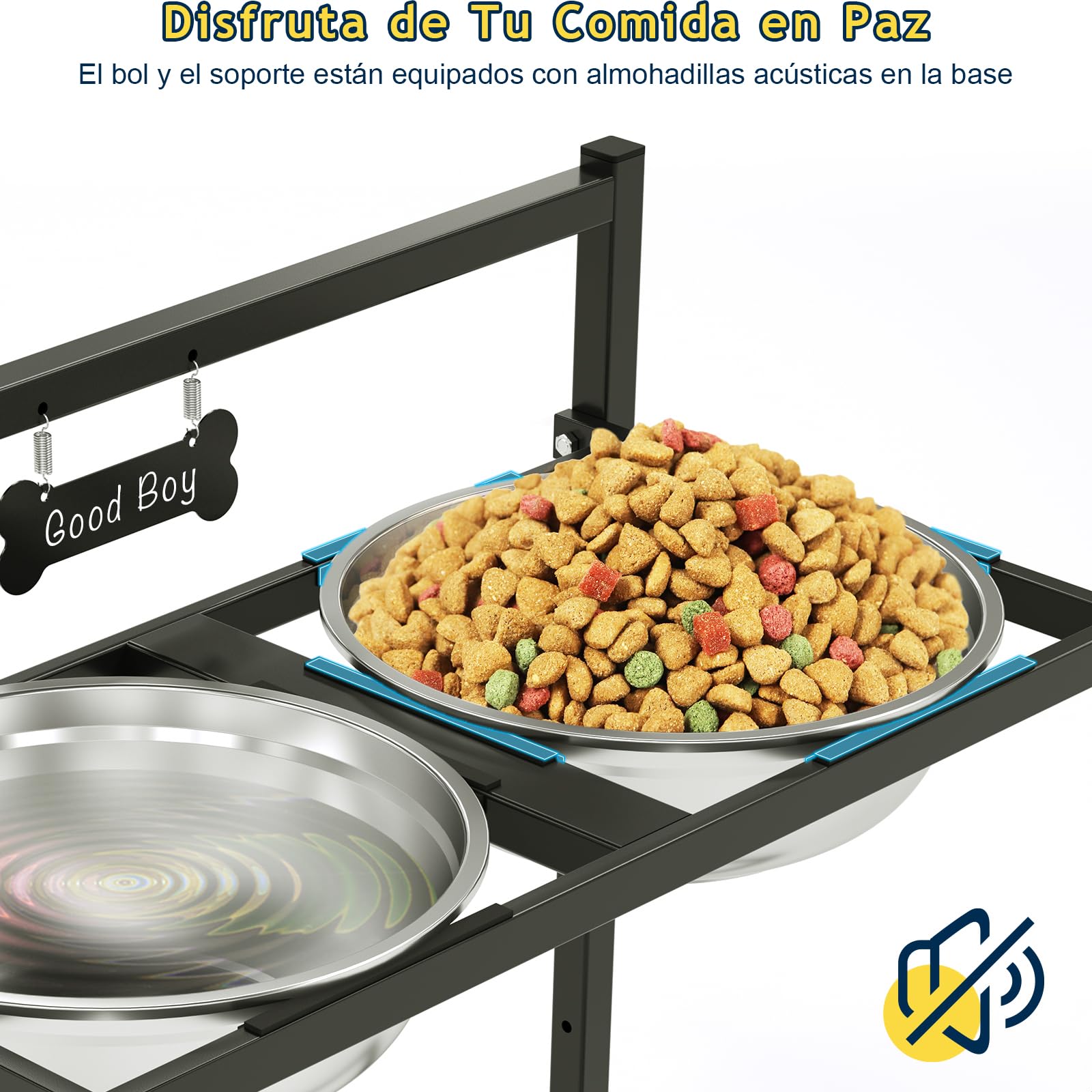 Comederos Elevados para Perros con 4 Alturas Ajustables e Inclinación de 10°, 2 Boles de Acero Inoxidable (3L x 2) y Alfombra Antiderrames, Perros de Raza Gigante, Grande y Mediano