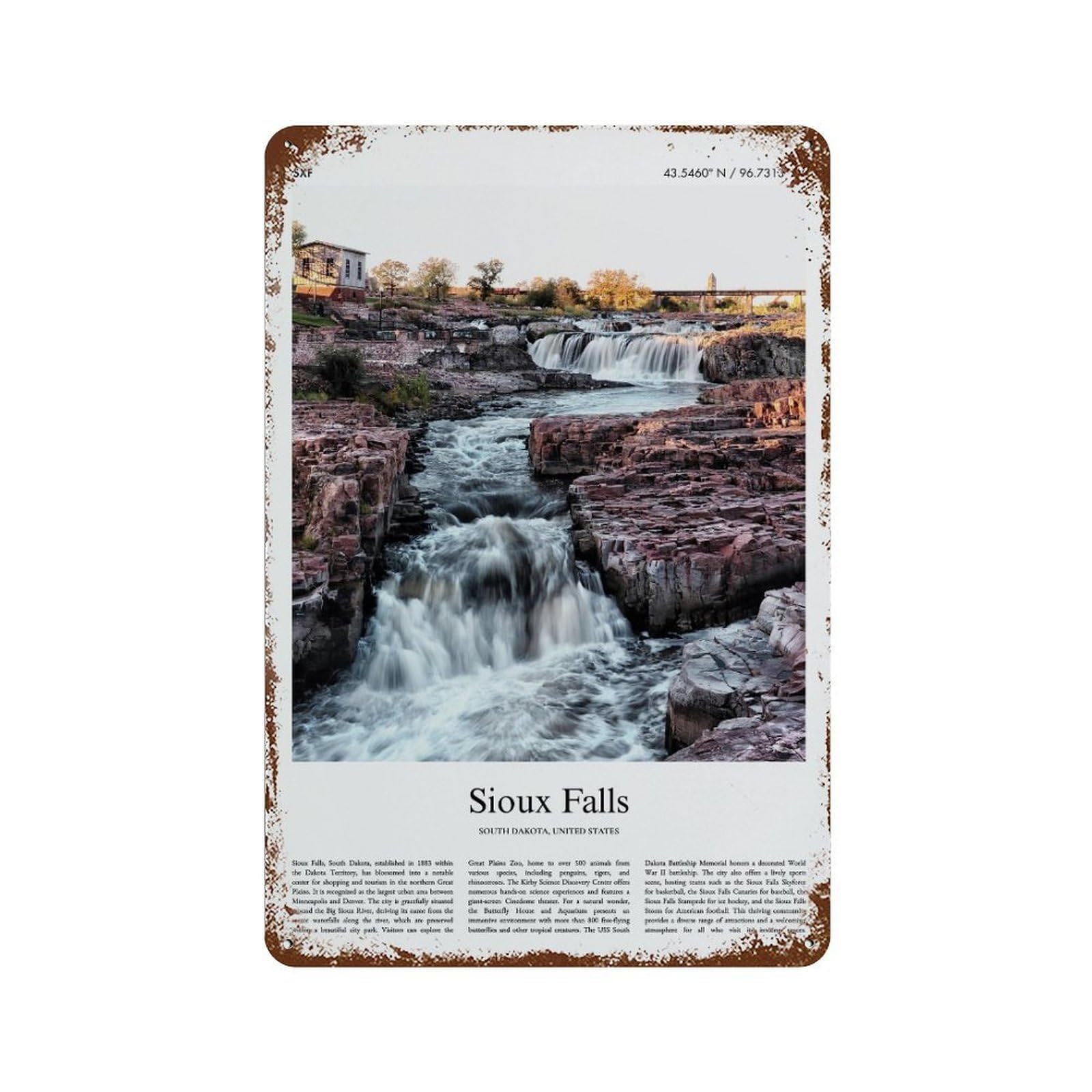 xiaoxiaoshen Sioux Falls South Dakota, United States, USA City Scenery Wall Decor Art Metal Tin Poster Modern Home Decor Art Home Bar Shop Decorations Vintage Sign 30x20cm