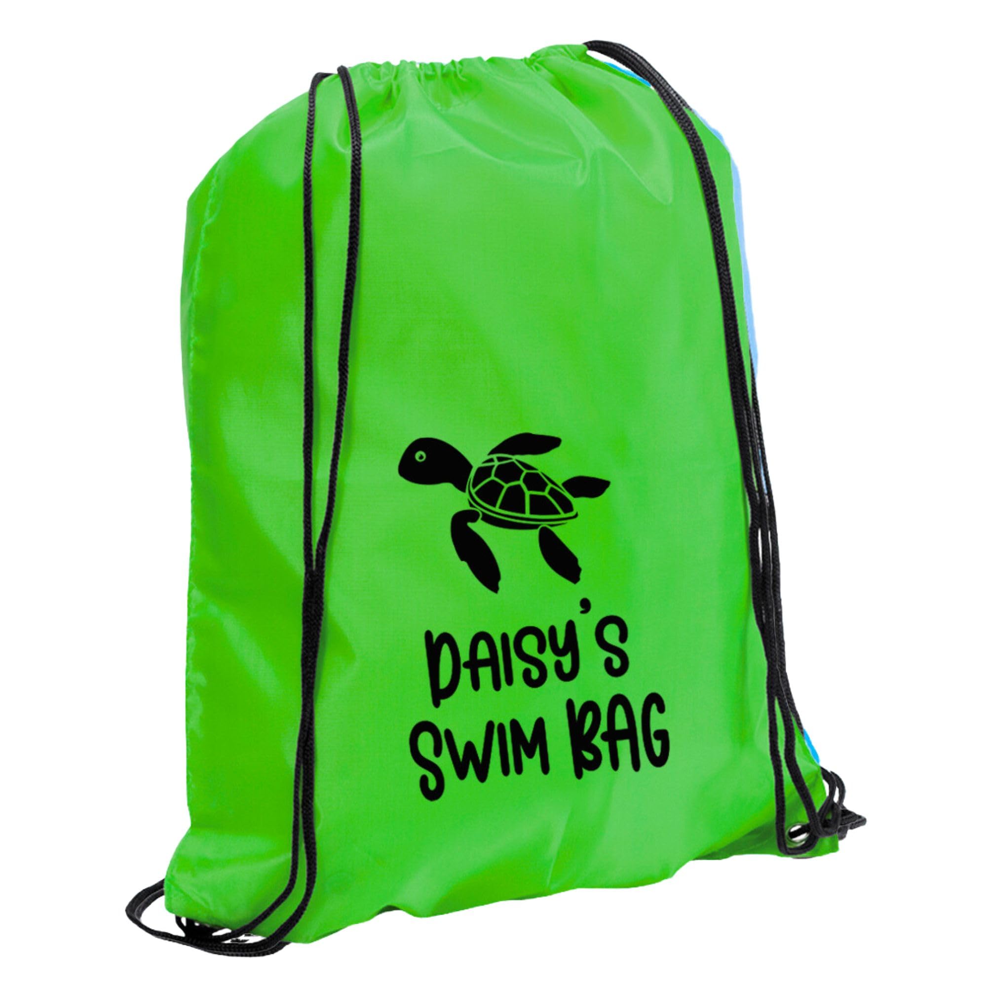 Ebuygb Unisex Kids Light Green Personalised Swim Bag, Kids Aquatic Drawstring, Swimming For Girls Boys, Dolphin Turtle Shark Starfish Whale (Lime Green)