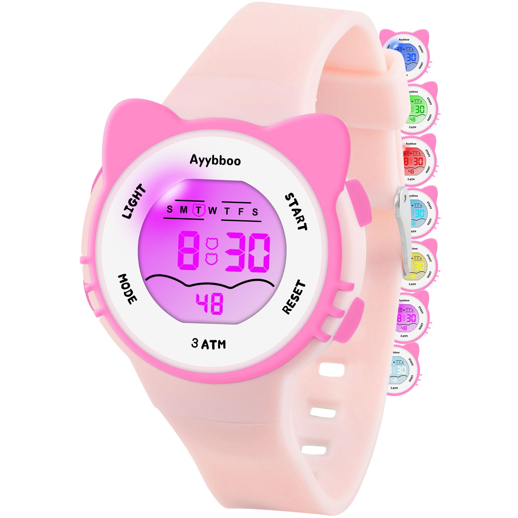 Kids Waterproof Watch 7 Color Light Alarm