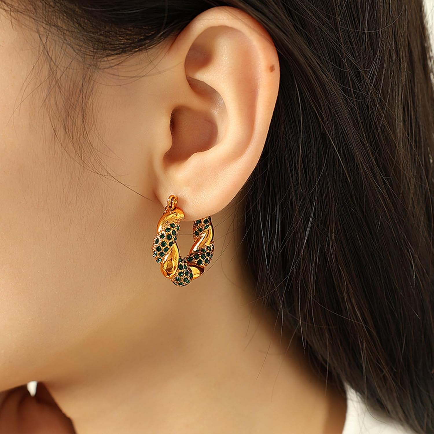 Chunky Gold Hoop Earrings for Women Trendy Vintage Stainless Steel Small Gold Hoop Earrings Twisted CZ Huggie Earrings dangle Jewelry - Image 4