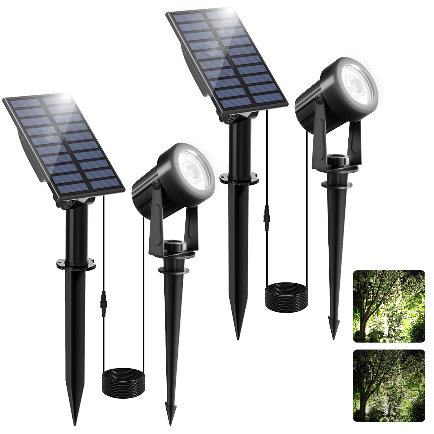 NATPOW Luces Solares LED Exterior Jardin Foco Solar de Jardín Luz Solar Exterio, IP65 Impermeable, 2 Niveles de Brillo de Crepúsculo a Amanecer Iluminación para Patio, Terreza, Césped (3000K) — view 15