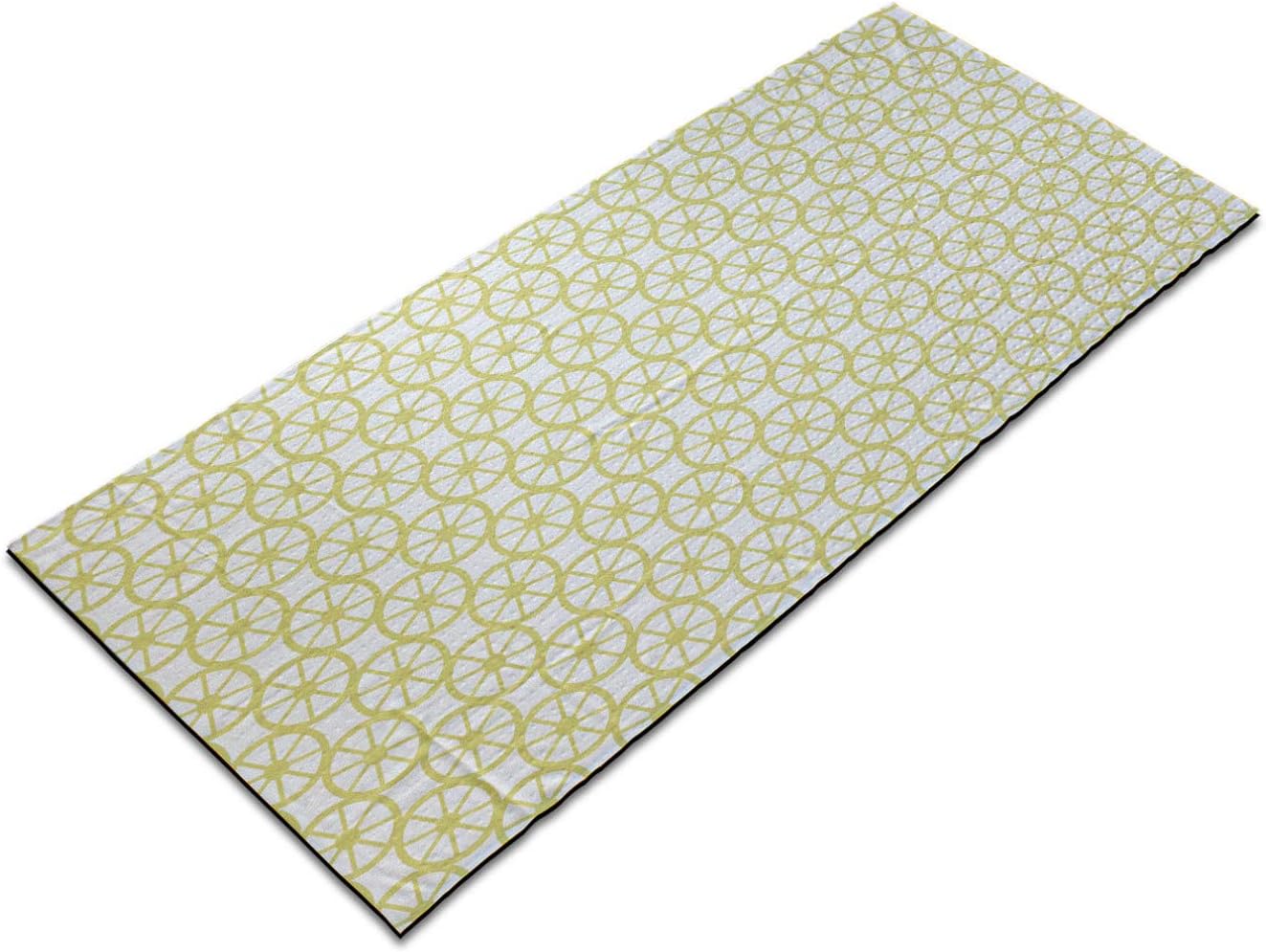 Ambesonne Wheels Yoga Mat Towel, Bicycle Bike Wheels Abstract Circles in Diagonal Order Modern Image Print, Non-Slip Sweat Absorbent Yoga Pilates Workout Pad Cover, 25″ x 70″, Yellow and White