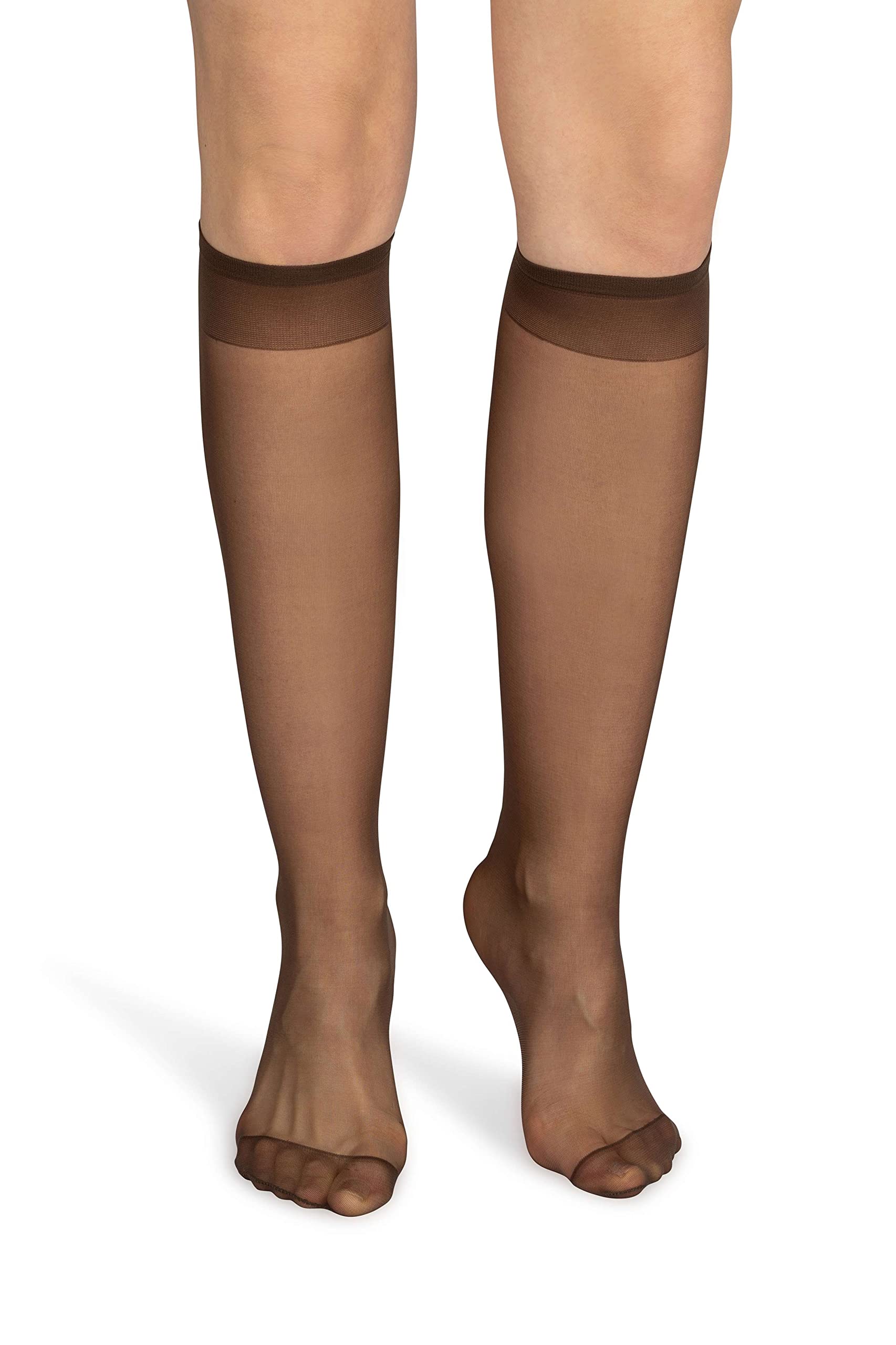 Noq Women's Bronzo Socks Knee-Highs Plain 15 Den Casual Style Pressure-Free Semi-Matte Transparent Knee Socks With Comfort Top Two Pairs One Size,