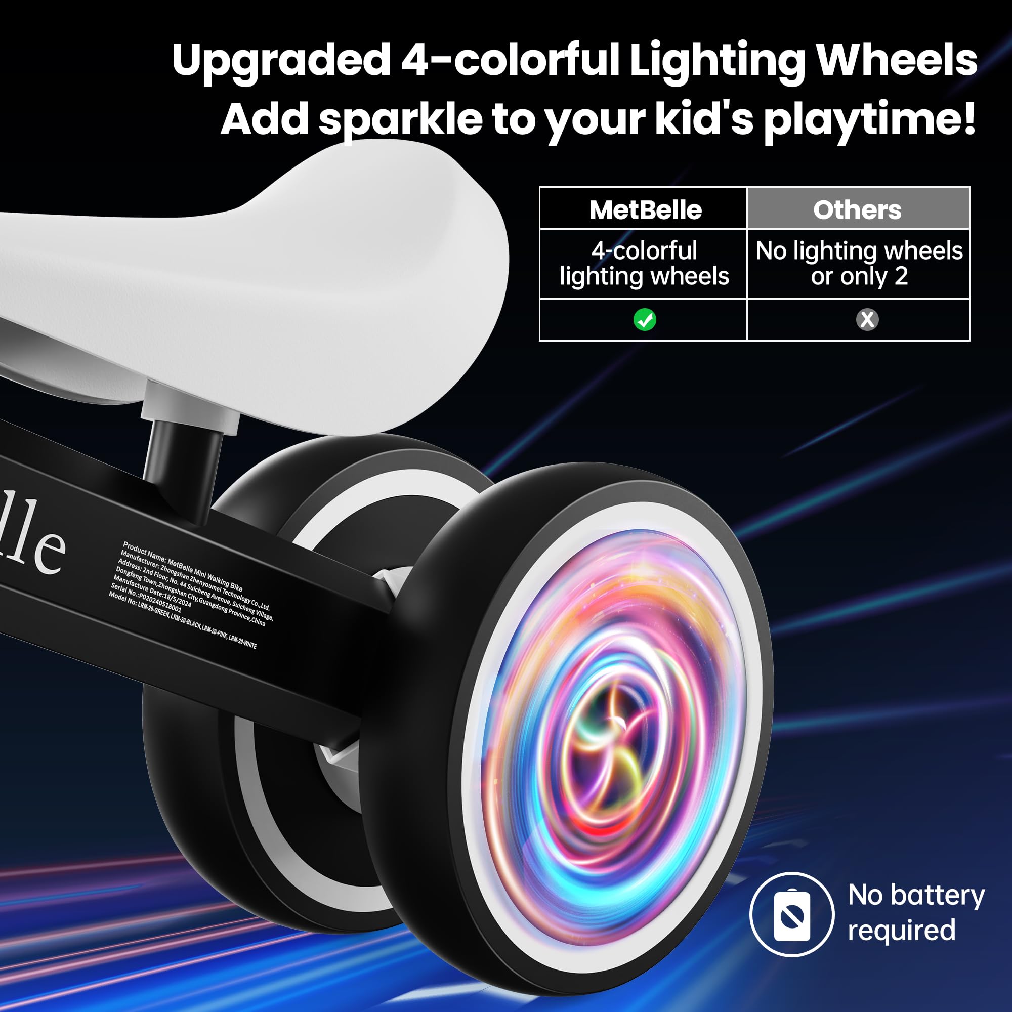 Baby Balance Bike for 1 Year Old Boys Girls, Colorful Lighting 10-24 Months Push Toddler Toys Bicycle, 4 Wheels Baby First Bike for Kid's 1-2, Pre-School Children Ride on Walker First Birthday Gifts