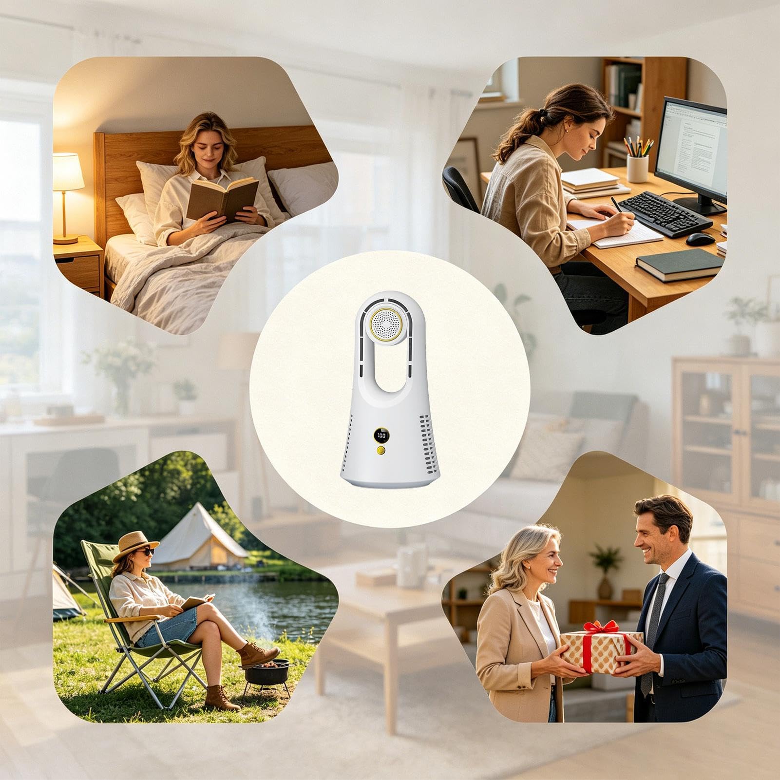 Ventilatore da Scrivania Senza Pale Con box per aromaterapia 6 velocità | con Luce e Timer, Ventola da Tavolo per Camera da , Ufficio, Campeggio