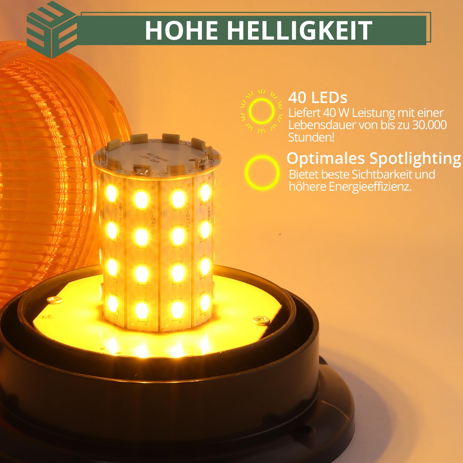 EYPINS 40 LED Rundumleuchte, 40W Auto Warnleuchte, Rundumleuchte Orange, Magnet Warnlicht Blinkleuchte Strobe Beacon Light IP67 für 12V/24V Truck, KFZ, LKW, Traktor | E57 IP67