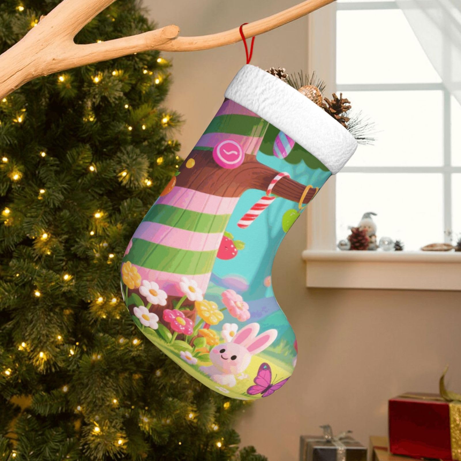 Velvet Christmas Stockings 17.7 Inch, Candy Xmas Stocking with Soft Cuff,Classic Personalized Christmas Tree Decoration for Family Holiday New Year Party Supplies