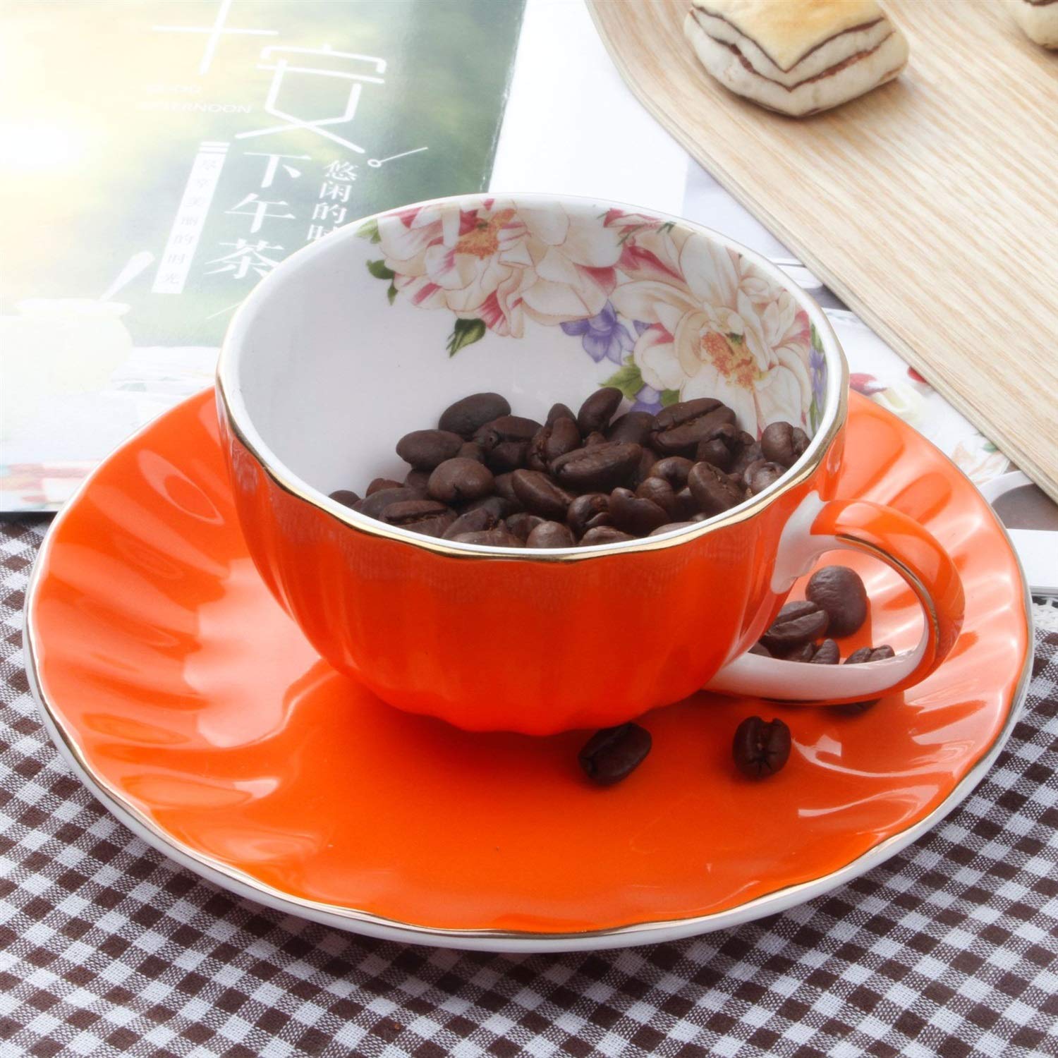 Royal Coffee Miranda coffret tasse orange et soucoupe 15cm pour cadeau idéal
