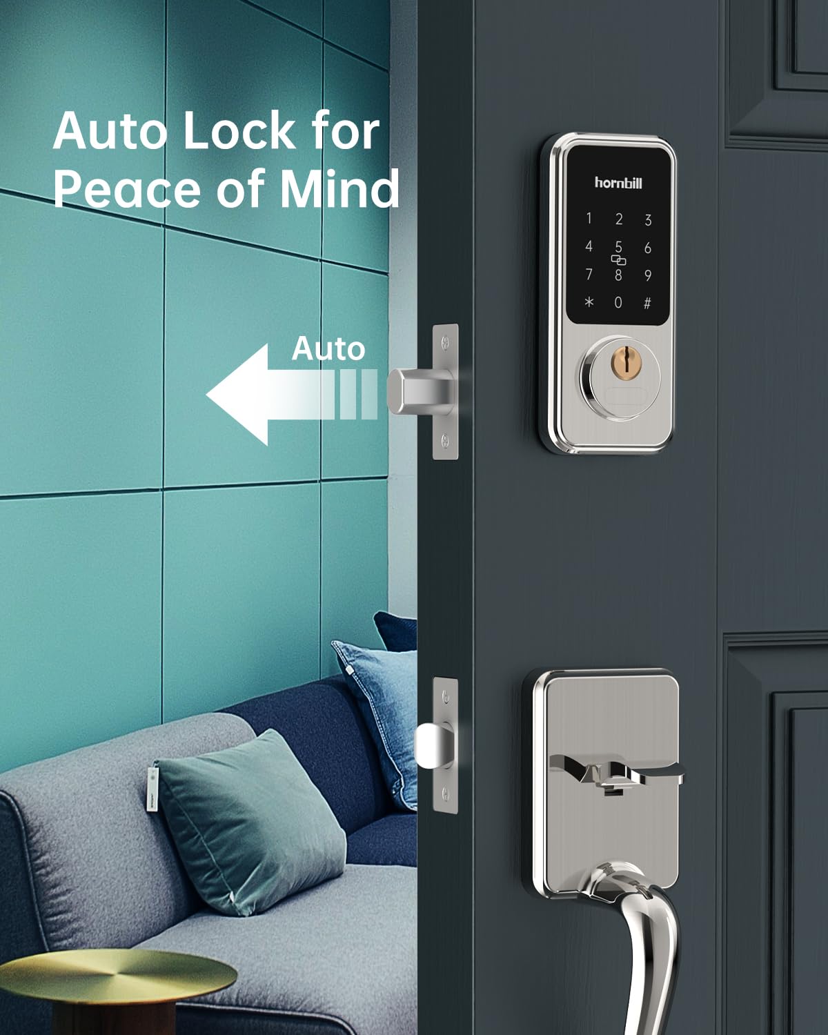 Hornbill Smart Front Door Lock Set, Keyless Entry Door Lock with Handle ...