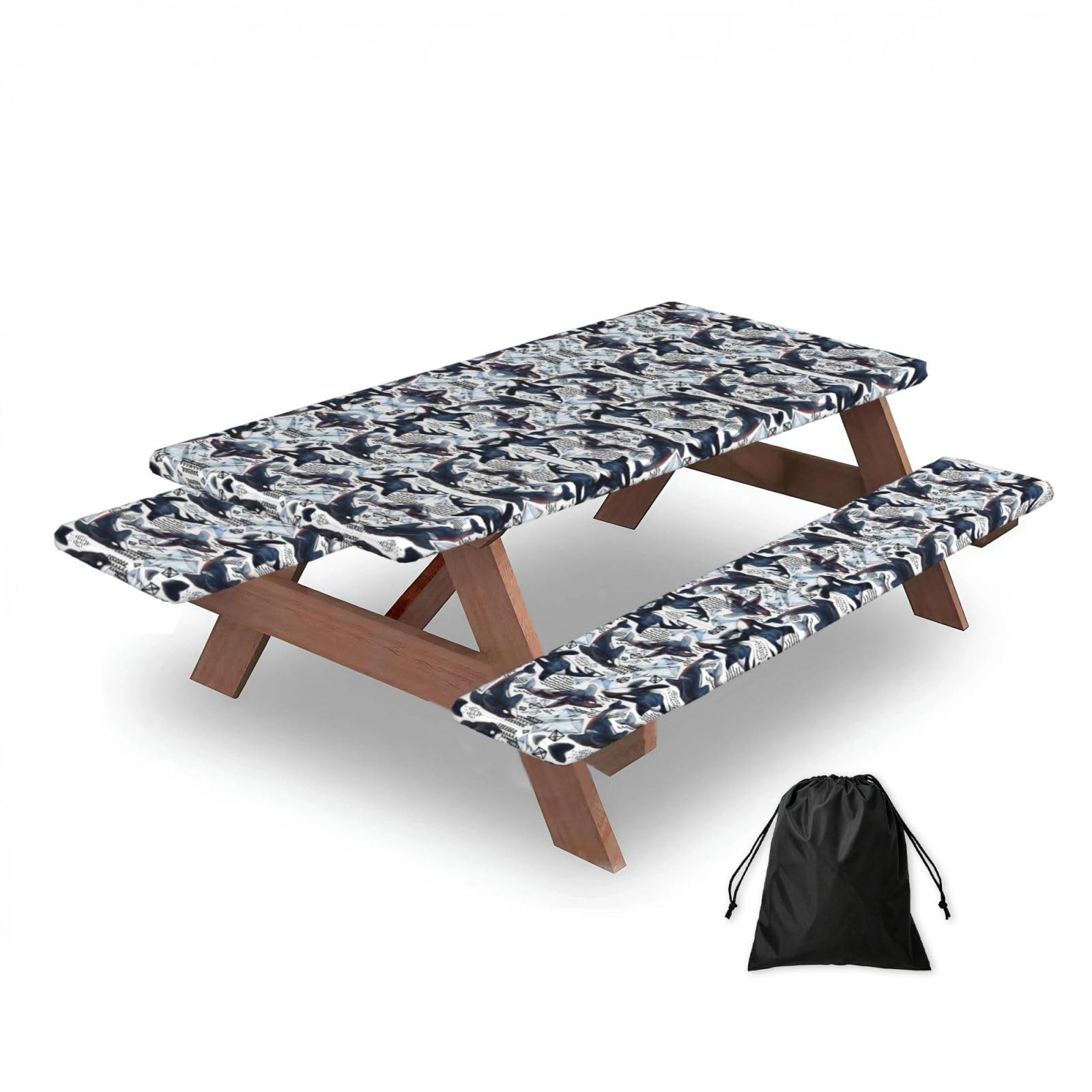 Zqytgfdc Black Killer Whale Rectangular Water-Repellent Picnic Tablecloths, Outdoor Camping, Picnic, Bbq