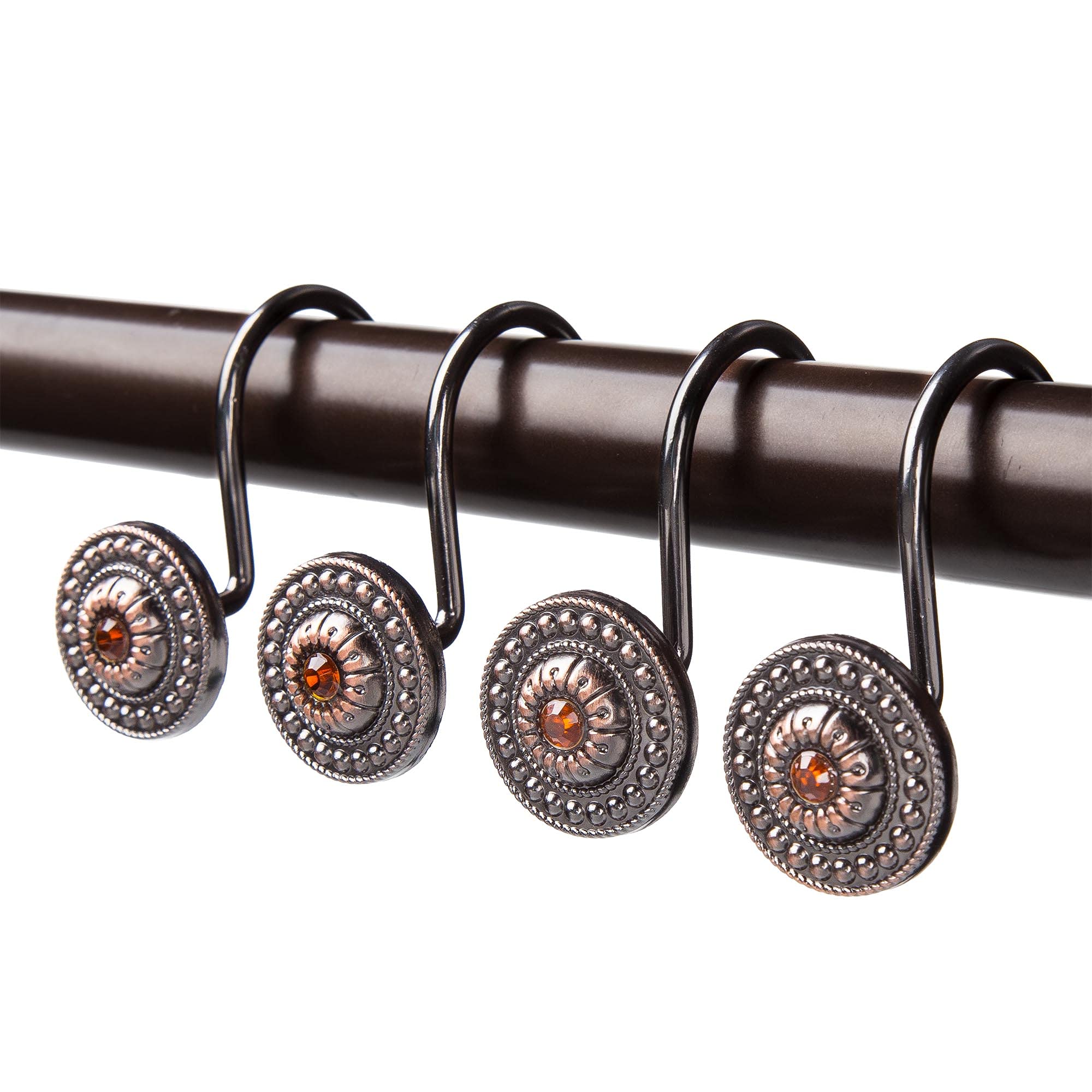 Bronze Shower Curtain Hooks, Decorative Shower Curtain Rings for Bathroom, Rust Proof Shower Hooks for Shower Curtain Liner, 12Pcs