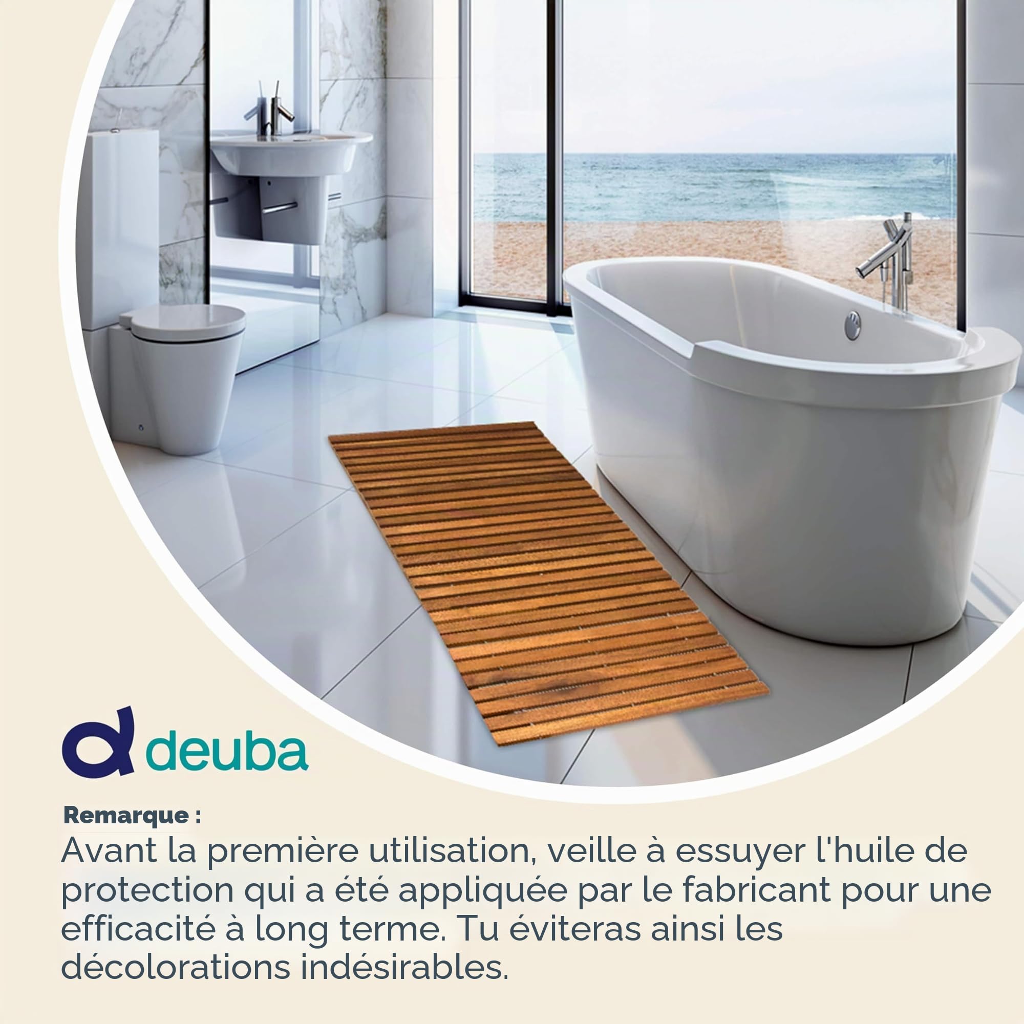 Tapis de Bain en Bois d'Acacia Antidérapant 76 x 50 cm Caillebotis Salle de Bain