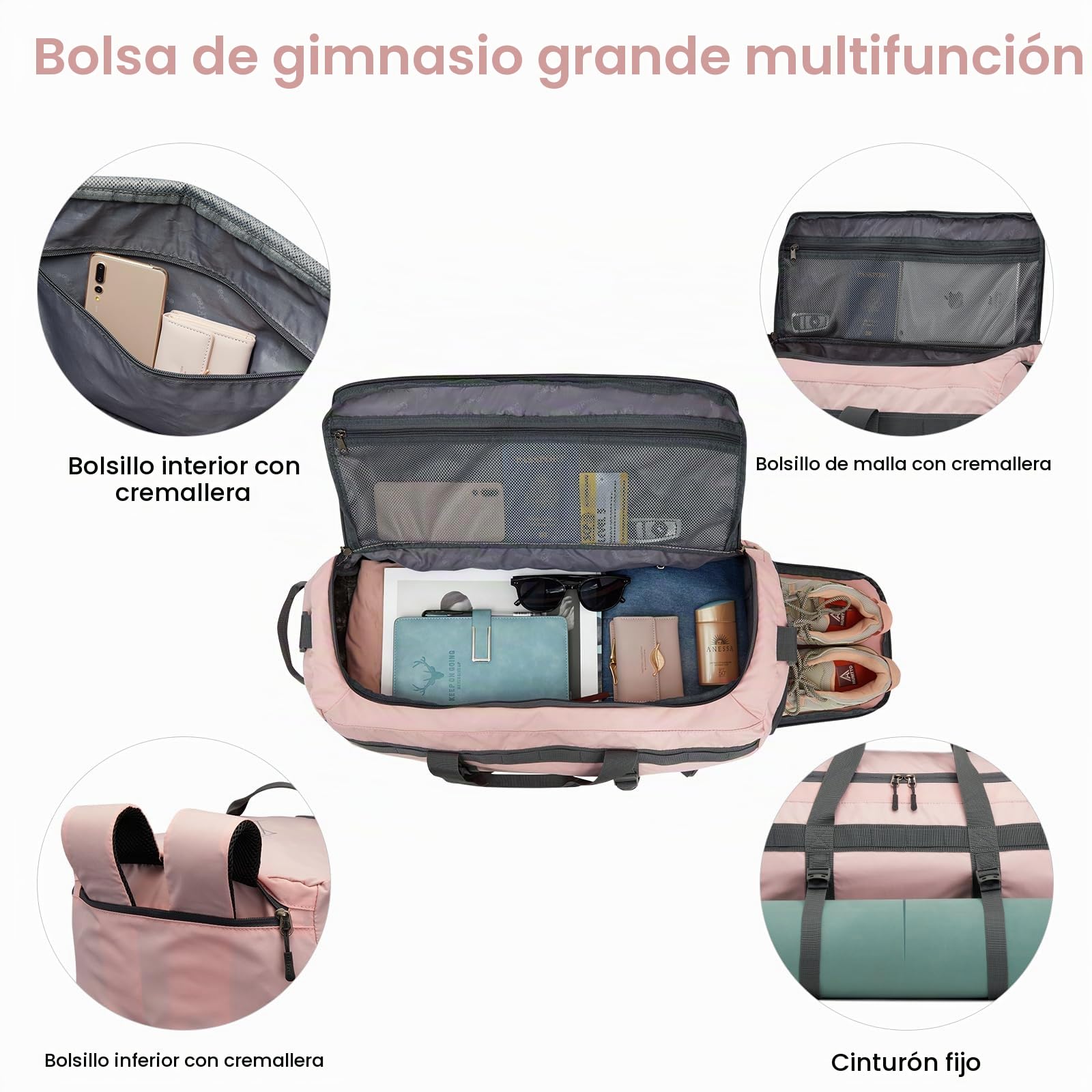 G4Free Bolsa de deporte grande de 45 l para hombre y mujer, con compartimento para zapatos y compartimento húmedo, bolsa de entrenamiento, bolsa de gimnasio, bolsa de deporte escolar, para la escuela,