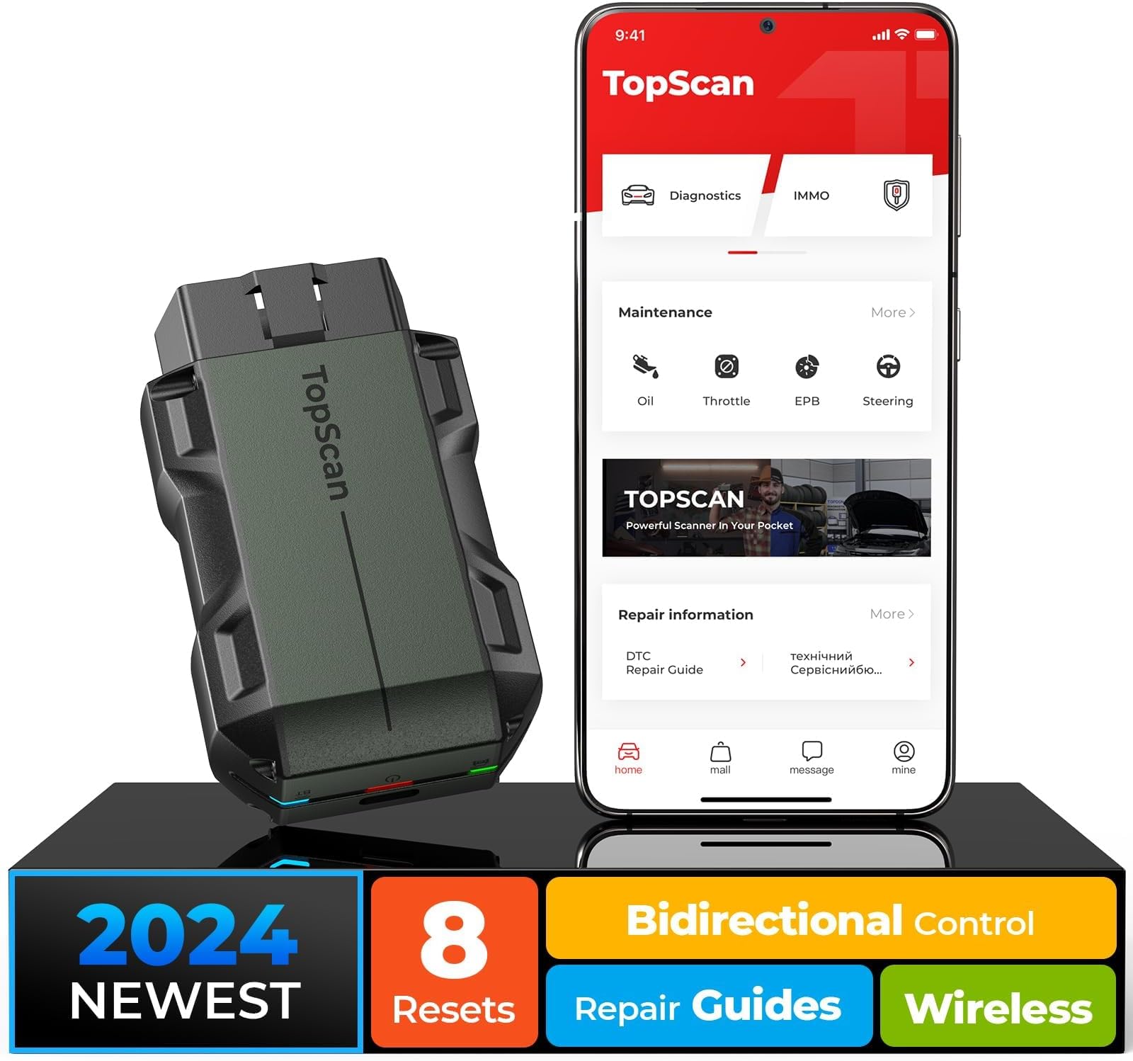 TOPDON Topscan OBD2 Scanner Bluetooth, Wireless OBD2 Code Reader with