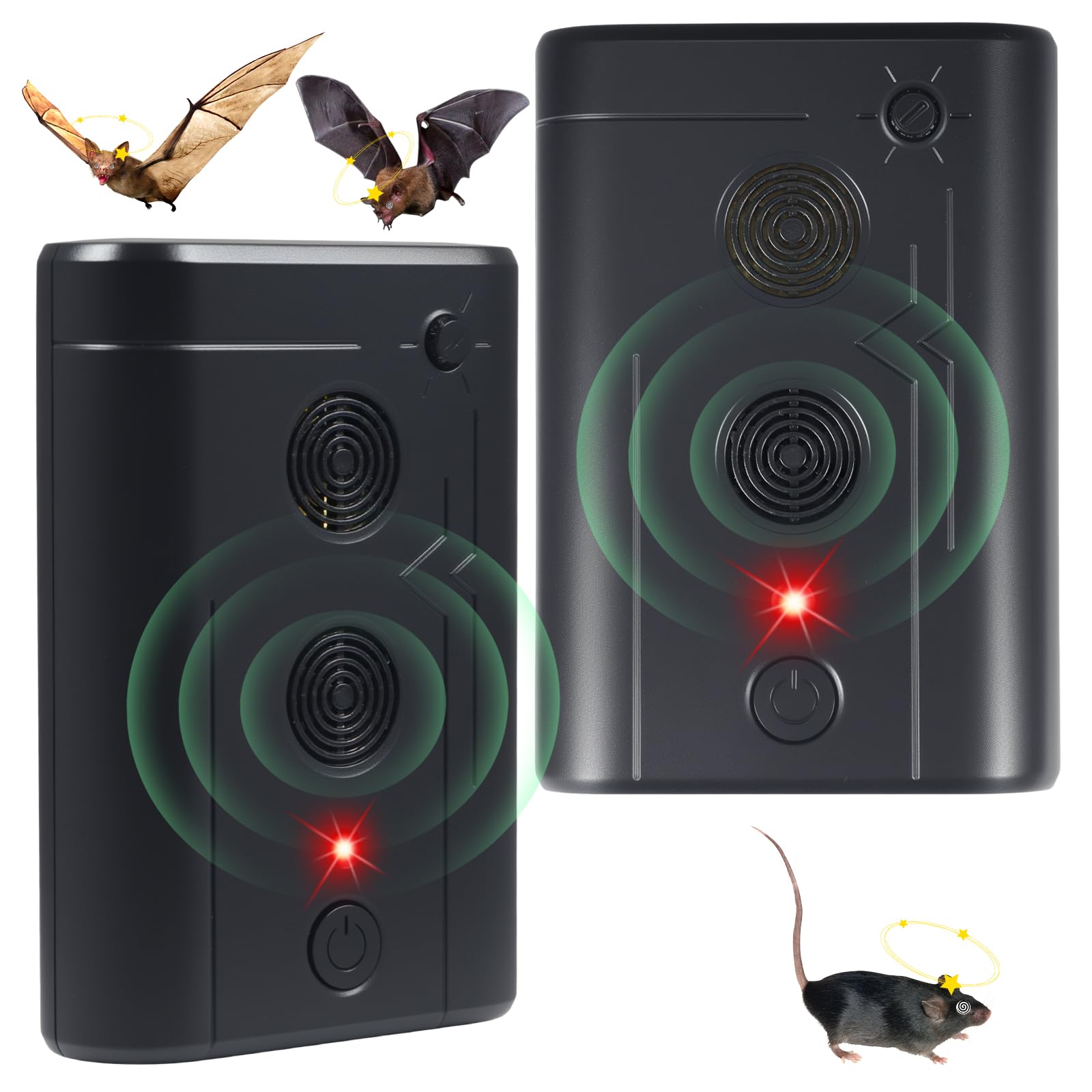 Lot de 2 répulsifs à ultrasons pour chauve-souris pour grenier, appareils dissuasifs à ultrasons pour une utilisation en intérieur, respectueux des humains et des animaux domestiques