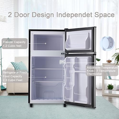 Miniatura 5 de WANAI Refrigerador compacto de 3.5 pies cúbicos de doble puerta con congelador, refrigerador pequeño con 7 modos TEMP, ahorro de energía, bajo ruido